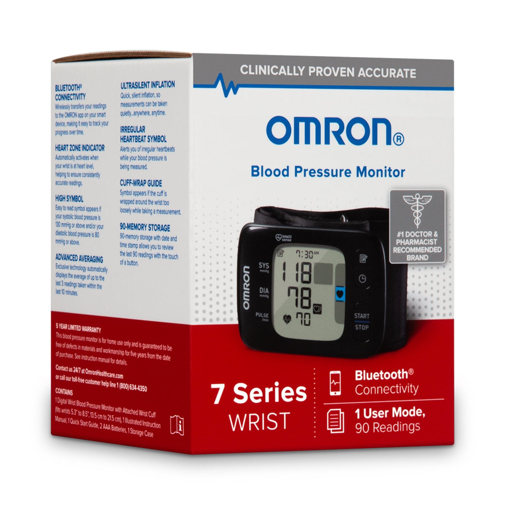 Home Automatic Digital Blood Pressure Monitor Omron7 Series One Size Fits Most Cuff Cloth Fabric Cuff 12 - 20 cm Wrist,Packaging Type- Each