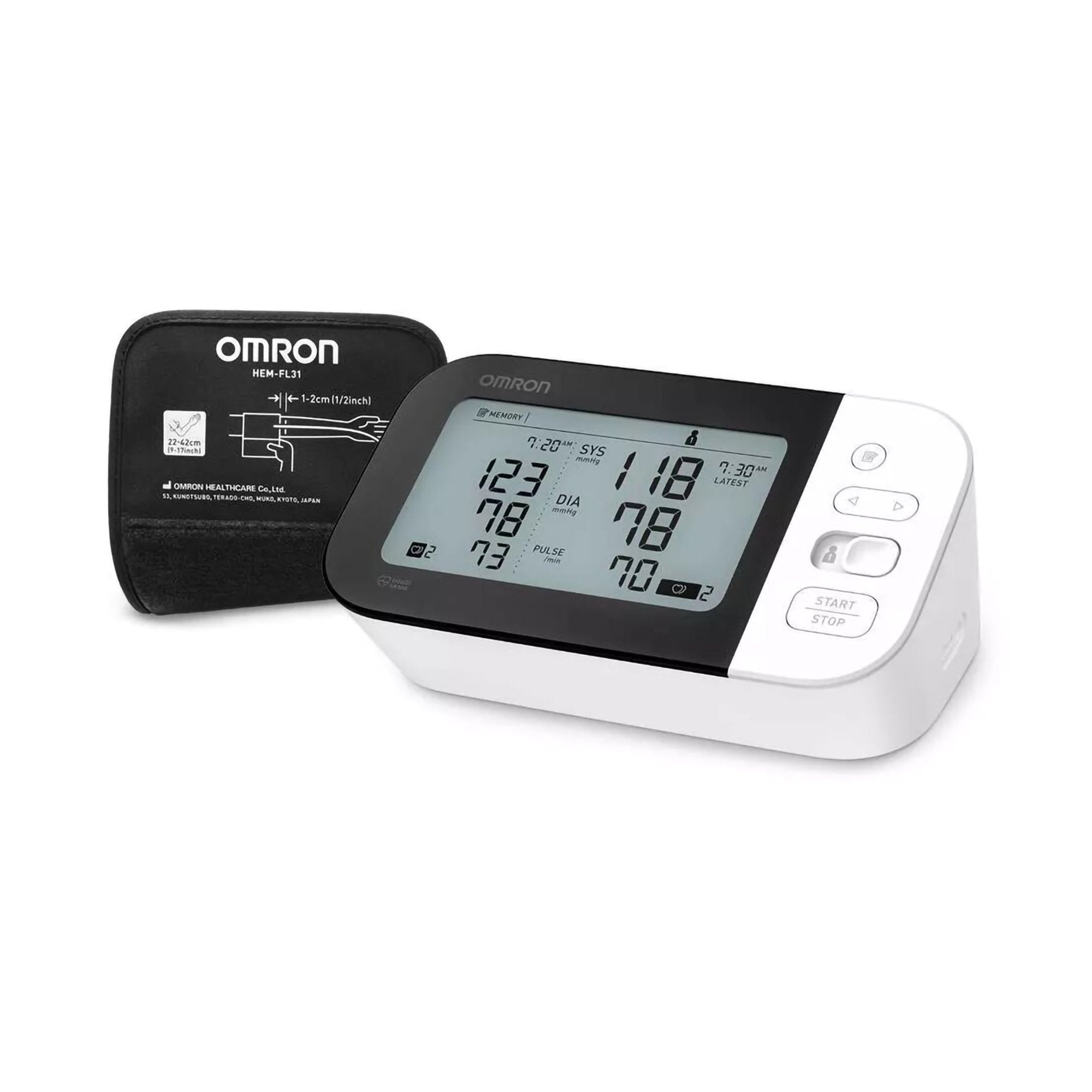Home Automatic Digital Blood Pressure Monitor Omron7 Series Wide Range Nylon Cuff 23 - 43 cm Desk Model,Packaging Type- Each