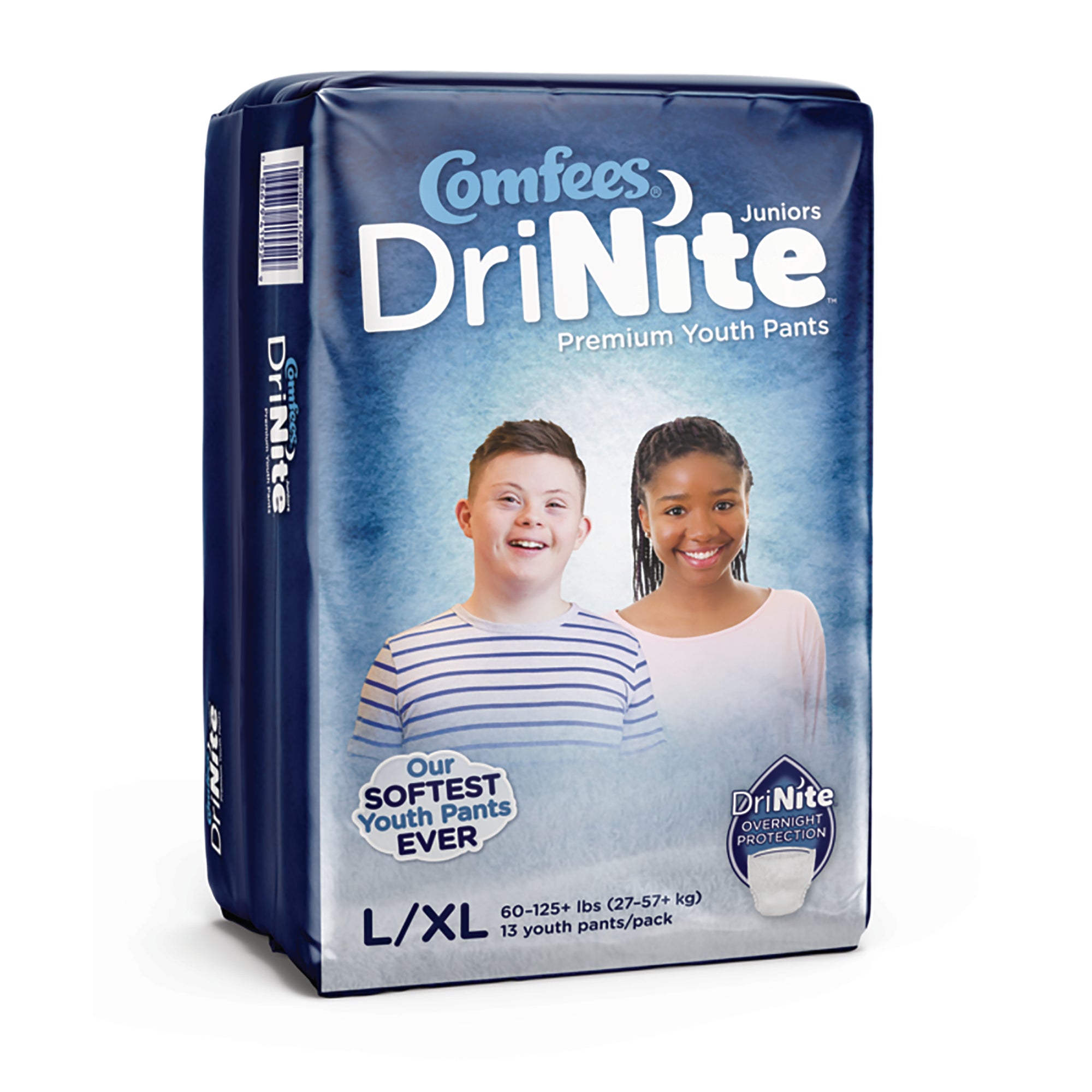 Unisex Youth Absorbent Underwear Comfees DriNite Juniors Pull On with Tear Away Seams Large / X-Large Disposable Heavy Absorbency, Packaging Type- Case