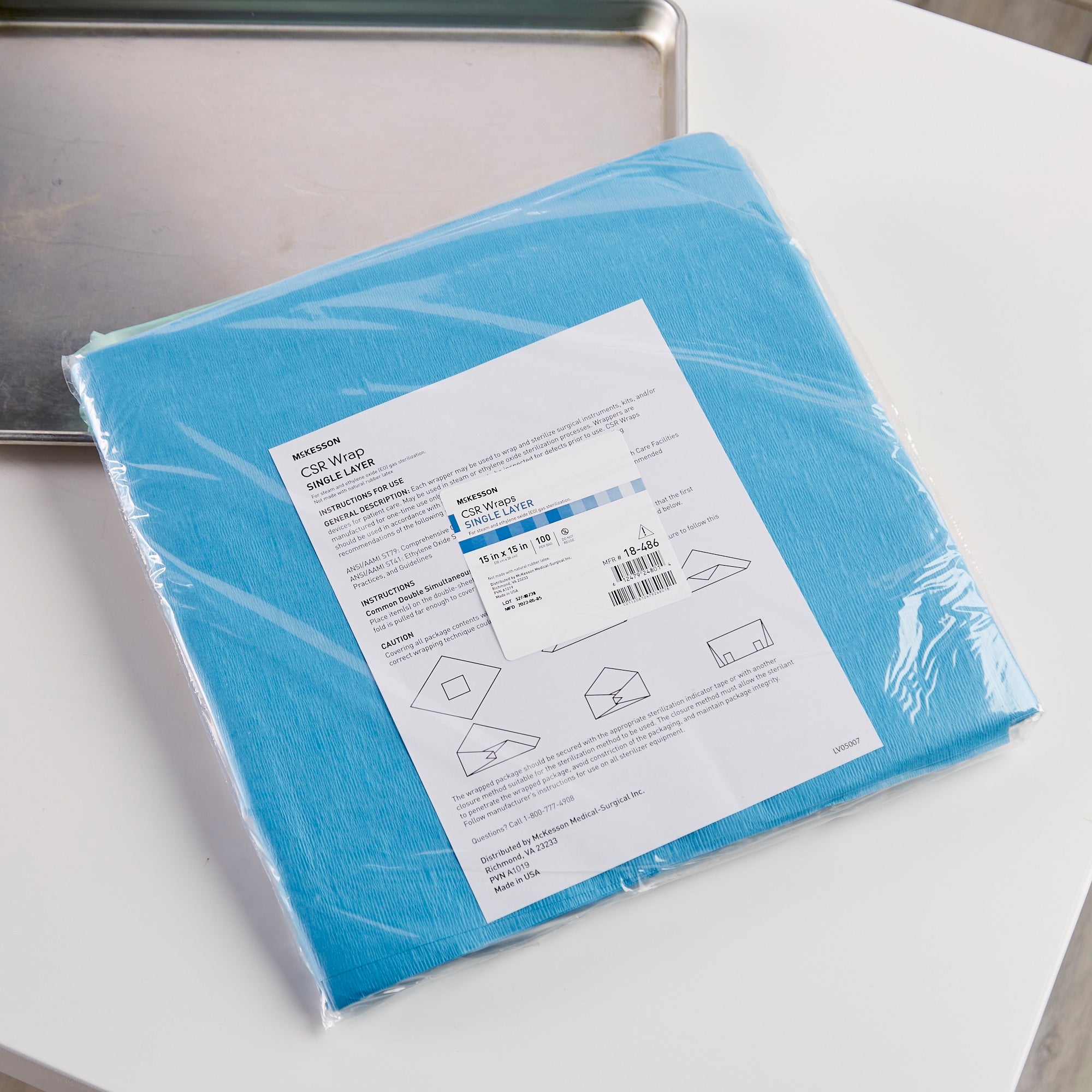 McKesson Sterilization Wrap Blue 15 X 15 Inch Single Layer Cellulose Steam / EO Gas, Packaging Type- Case