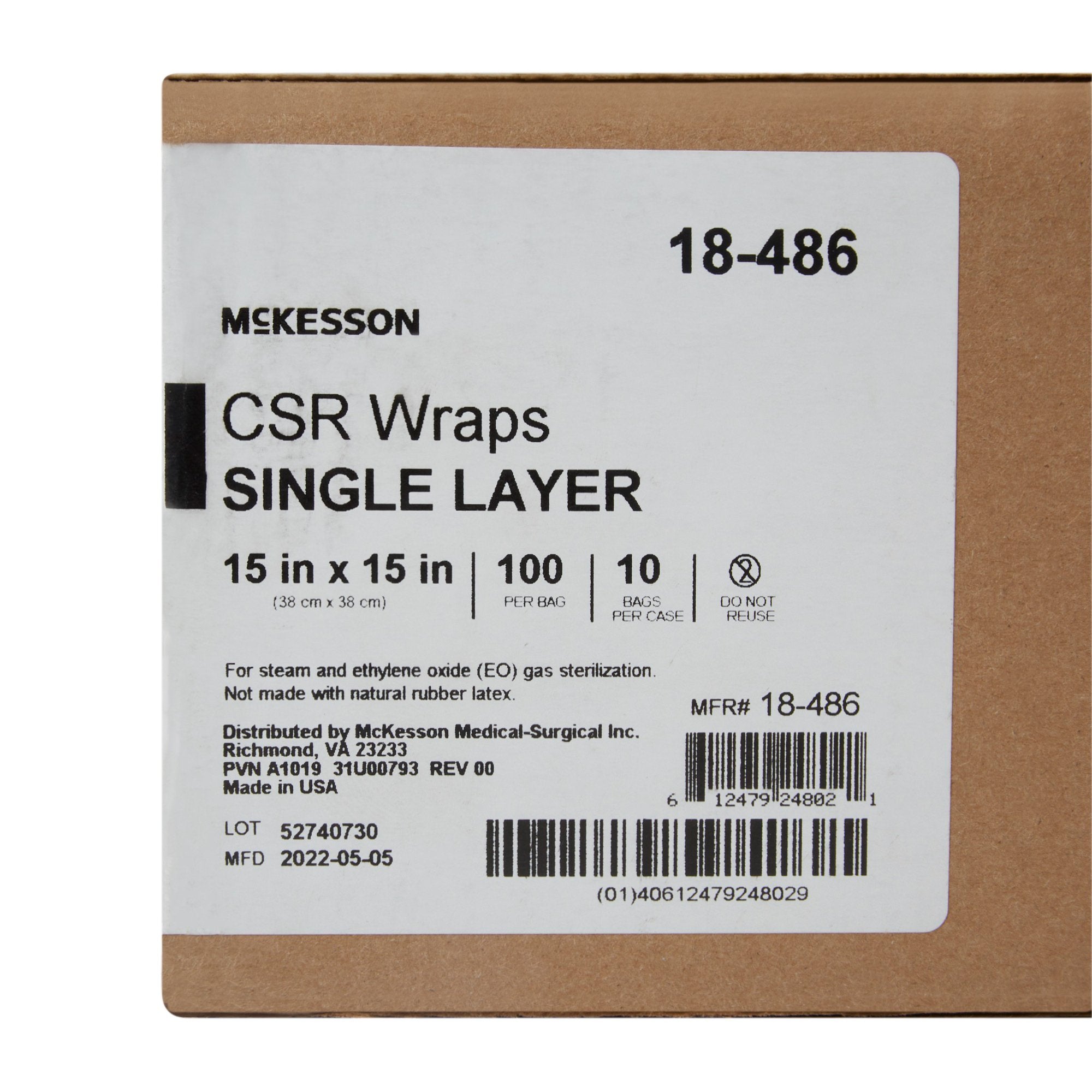 McKesson Sterilization Wrap Blue 15 X 15 Inch Single Layer Cellulose Steam / EO Gas, Packaging Type- Case
