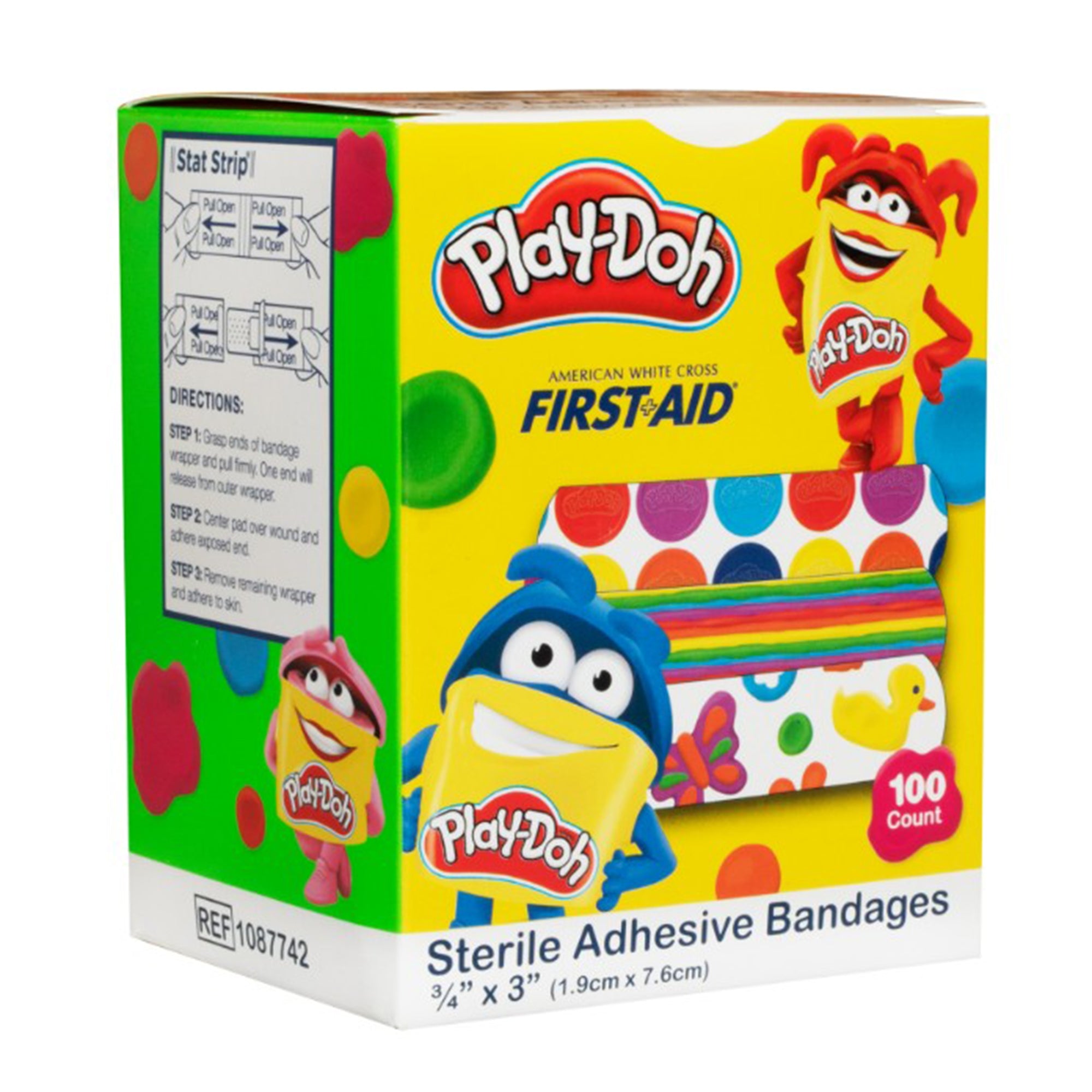 Adhesive Strip American White Cross 3/4 X 3 Inch Plastic Rectangle Kid Design (Play Doh) Sterile, Packaging Type- Case