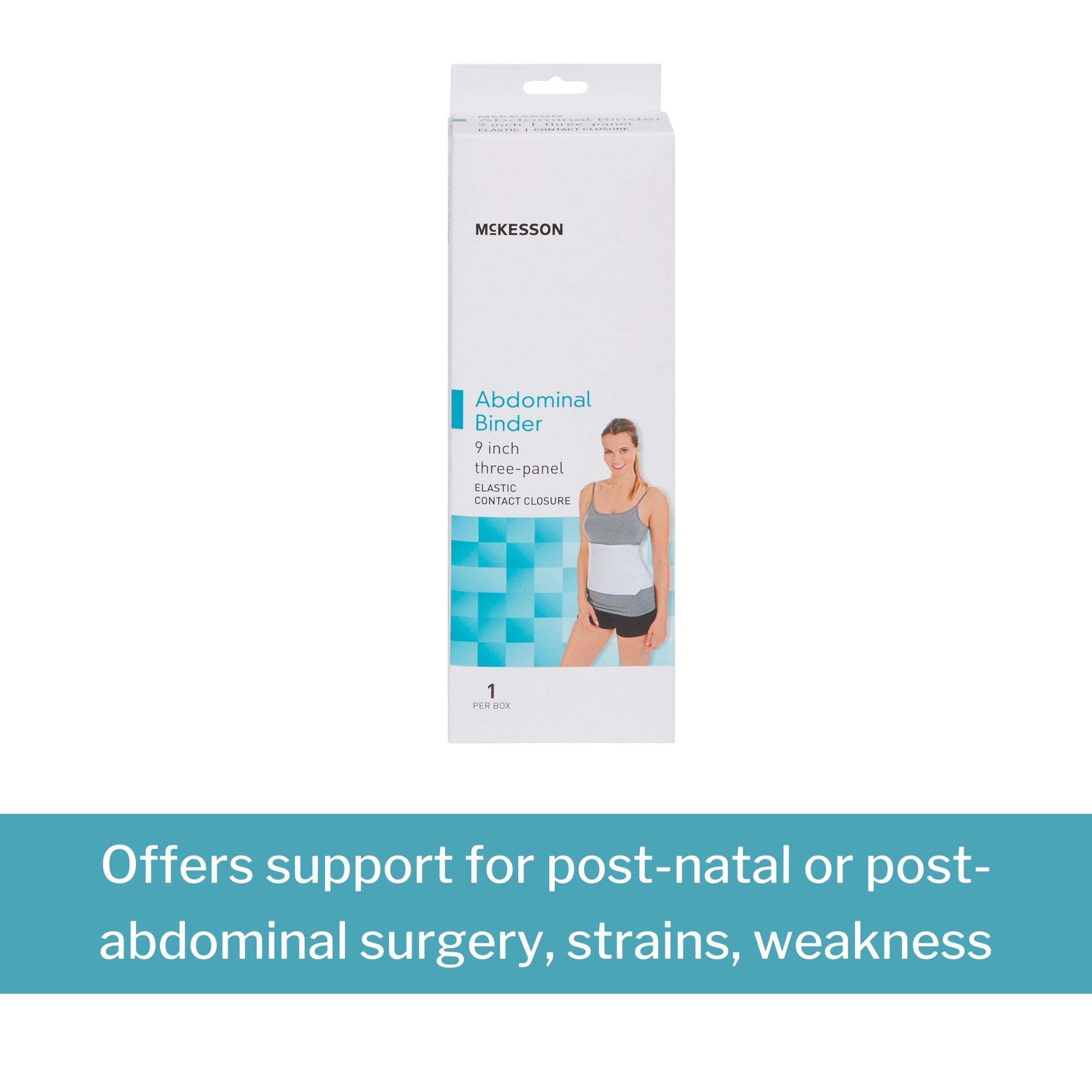 Abdominal Binder McKesson Small / Medium Hook and Loop Closure 30 to 45 Inch Waist Circumference 9 Inch Height Adult, Packaging Type- Each