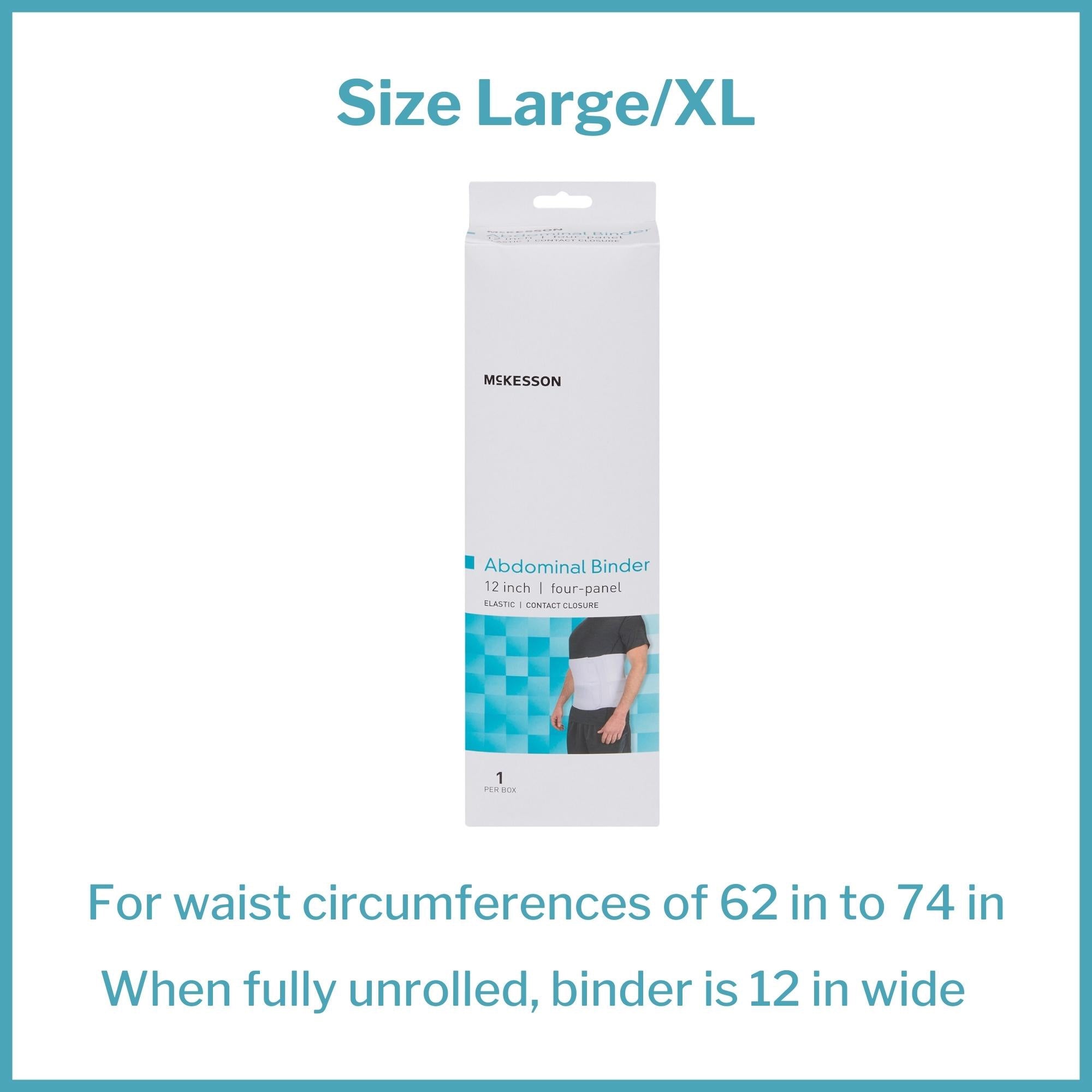 Abdominal Binder McKesson Large / X-Large Hook and Loop Closure 62 to 74 Inch Waist Circumference 12 Inch Height Adult, Packaging Type- Each