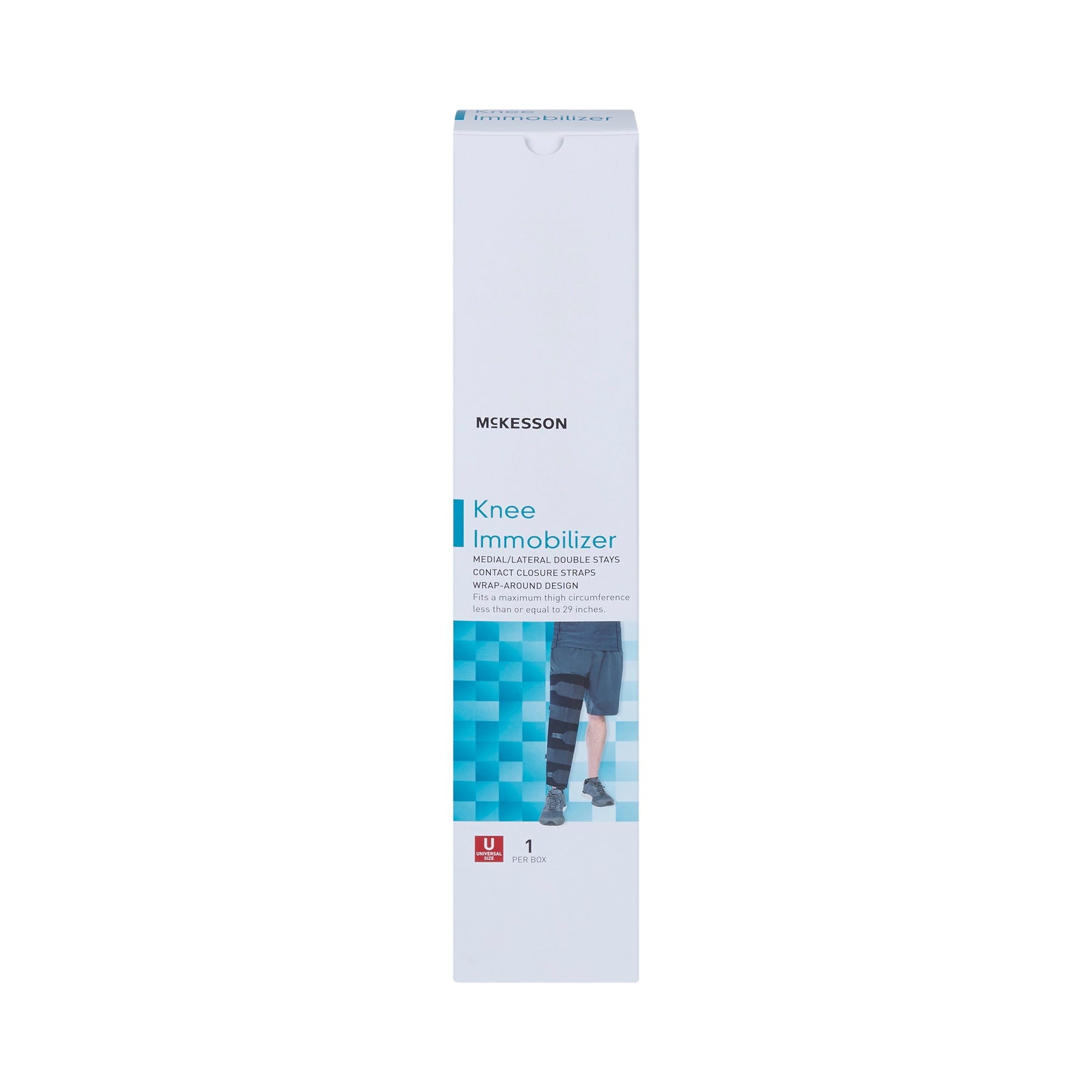 Knee Immobilizer McKesson One Size Fits Most Hook and Loop Closure Up to 29 Inch Thigh Circumference 14 Inch Length Left or Right Knee, Packaging Type- Each
