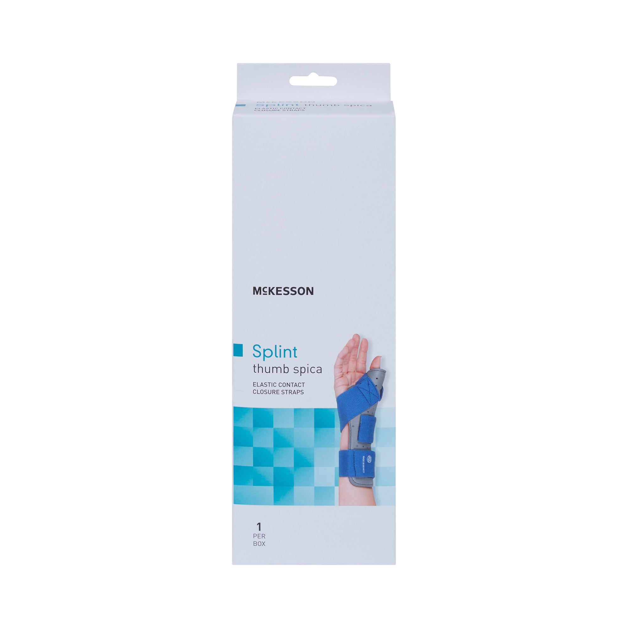 Thumb Splint McKesson Adult Small / Medium Hook and Loop Strap Closure Left Hand Blue / Gray, Packaging Type- Each