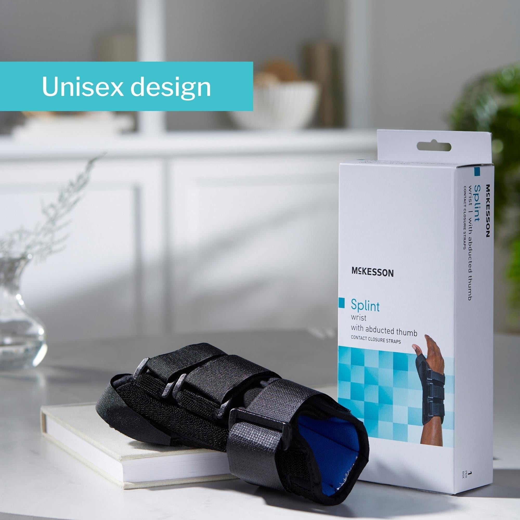 Wrist Brace with Abducted Thumb McKesson Aluminum / Foam / Spandex / Plastic Right Hand Black Small, Packaging Type - Each