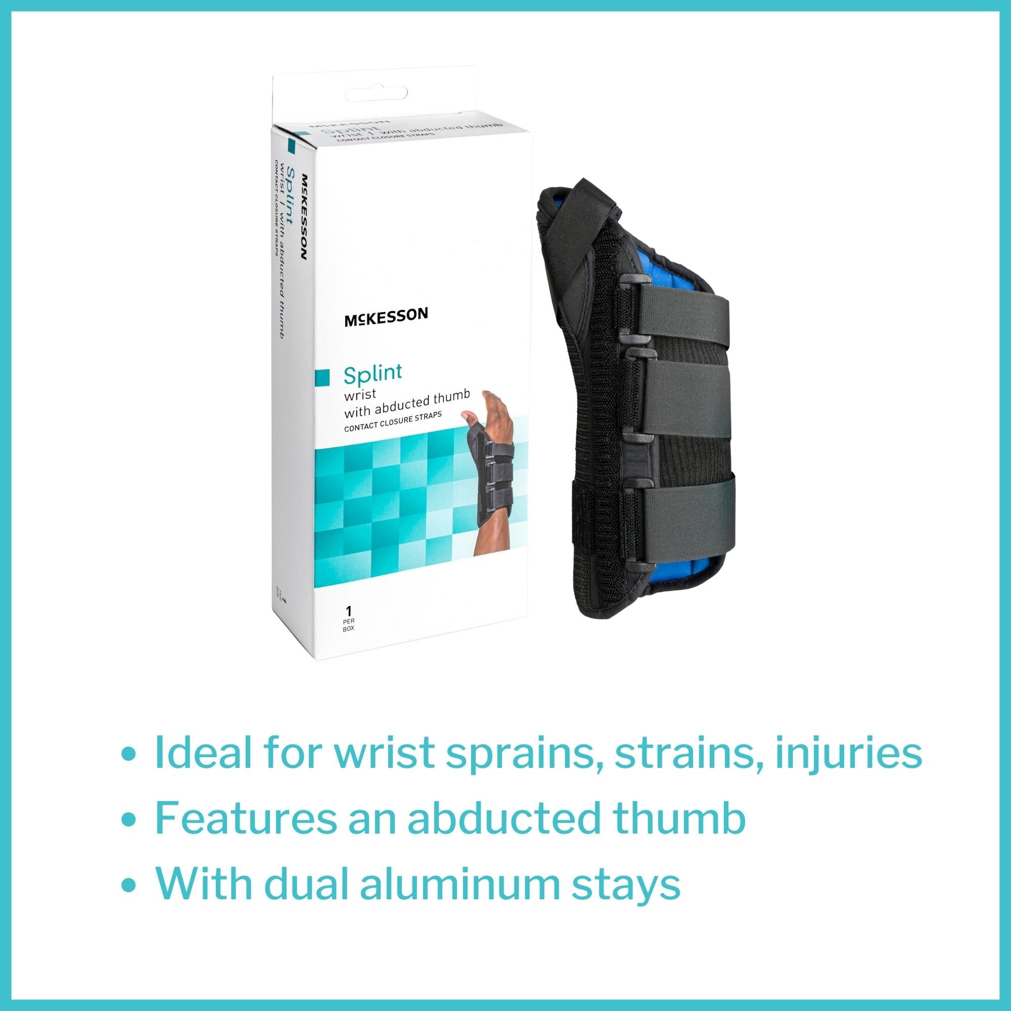 Wrist Brace with Abducted Thumb McKesson Aluminum / Foam / Spandex / Plastic Right Hand Black Small, Packaging Type - Each