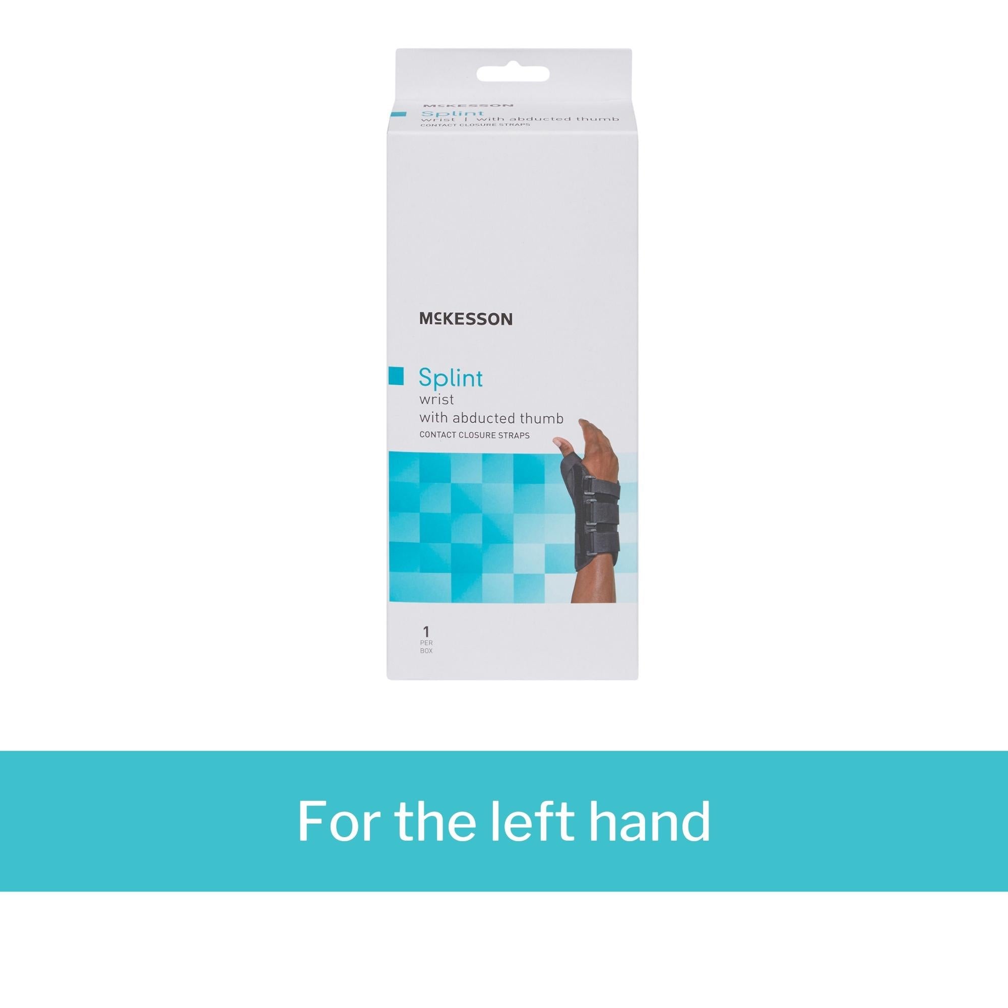 Wrist Brace with Abducted Thumb McKesson Aluminum / Foam / Spandex / Plastic Left Hand Black Small, Packaging Type- Each