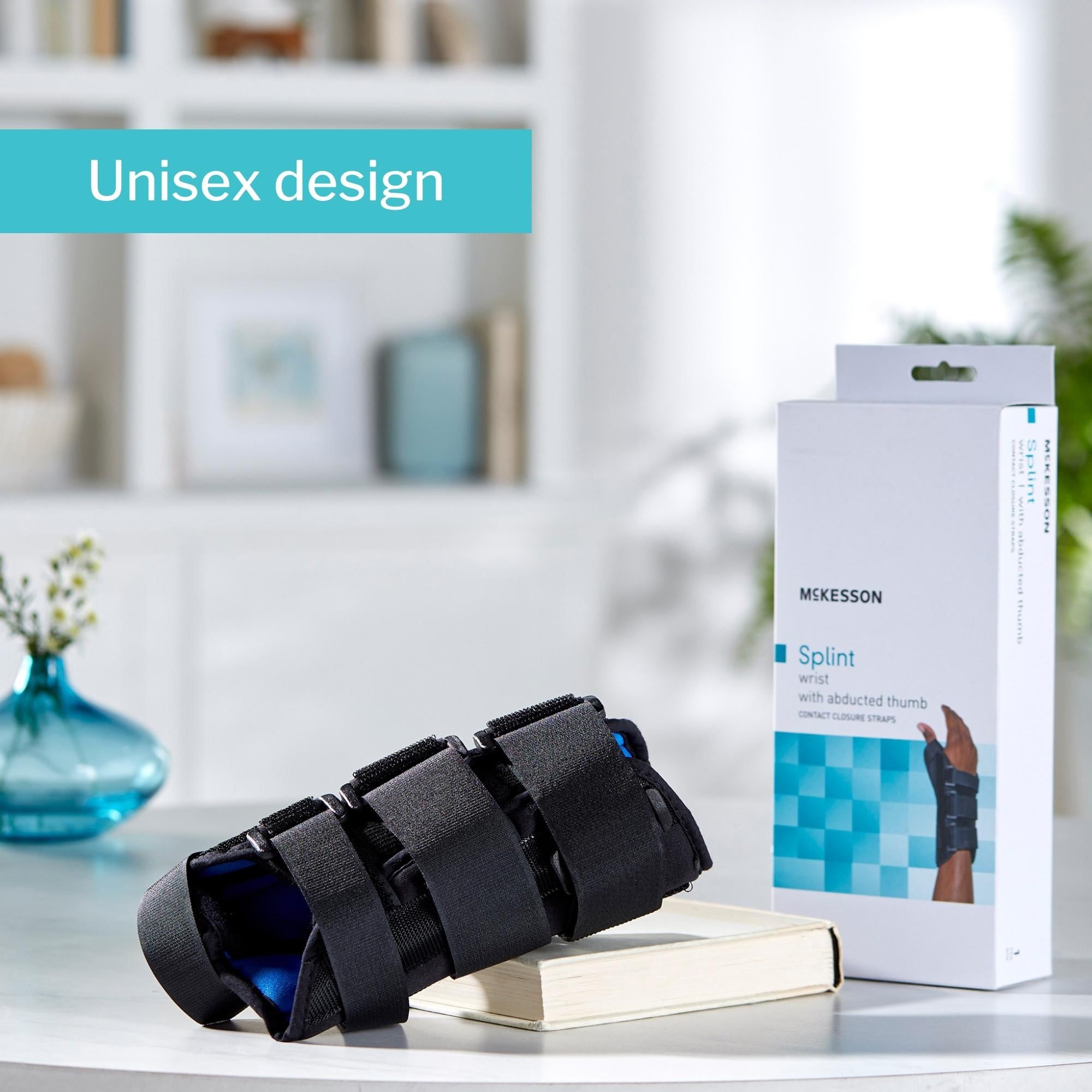 Wrist Brace with Abducted Thumb McKesson Aluminum / Foam / Spandex / Plastic Left Hand Black Small, Packaging Type- Each
