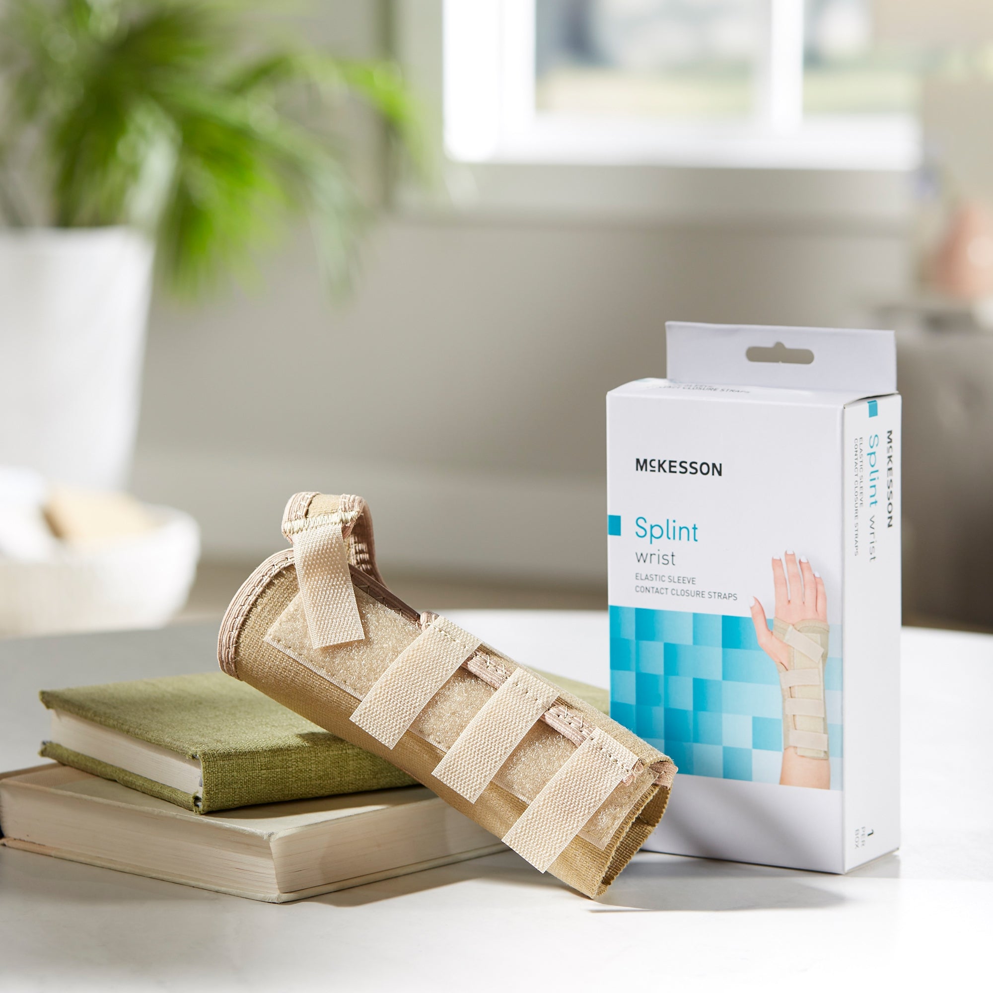 Wrist Brace McKesson Low Profile / Contoured / Wraparound Aluminum / Cotton / Elastic Left Hand Beige Small, Packaging Type- Each