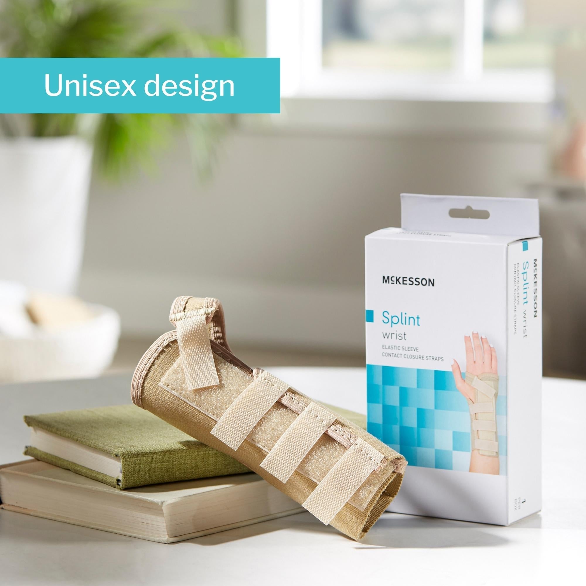 Wrist Brace McKesson Low Profile / Contoured / Wraparound Aluminum / Cotton / Elastic Left Hand Beige Small, Packaging Type- Each