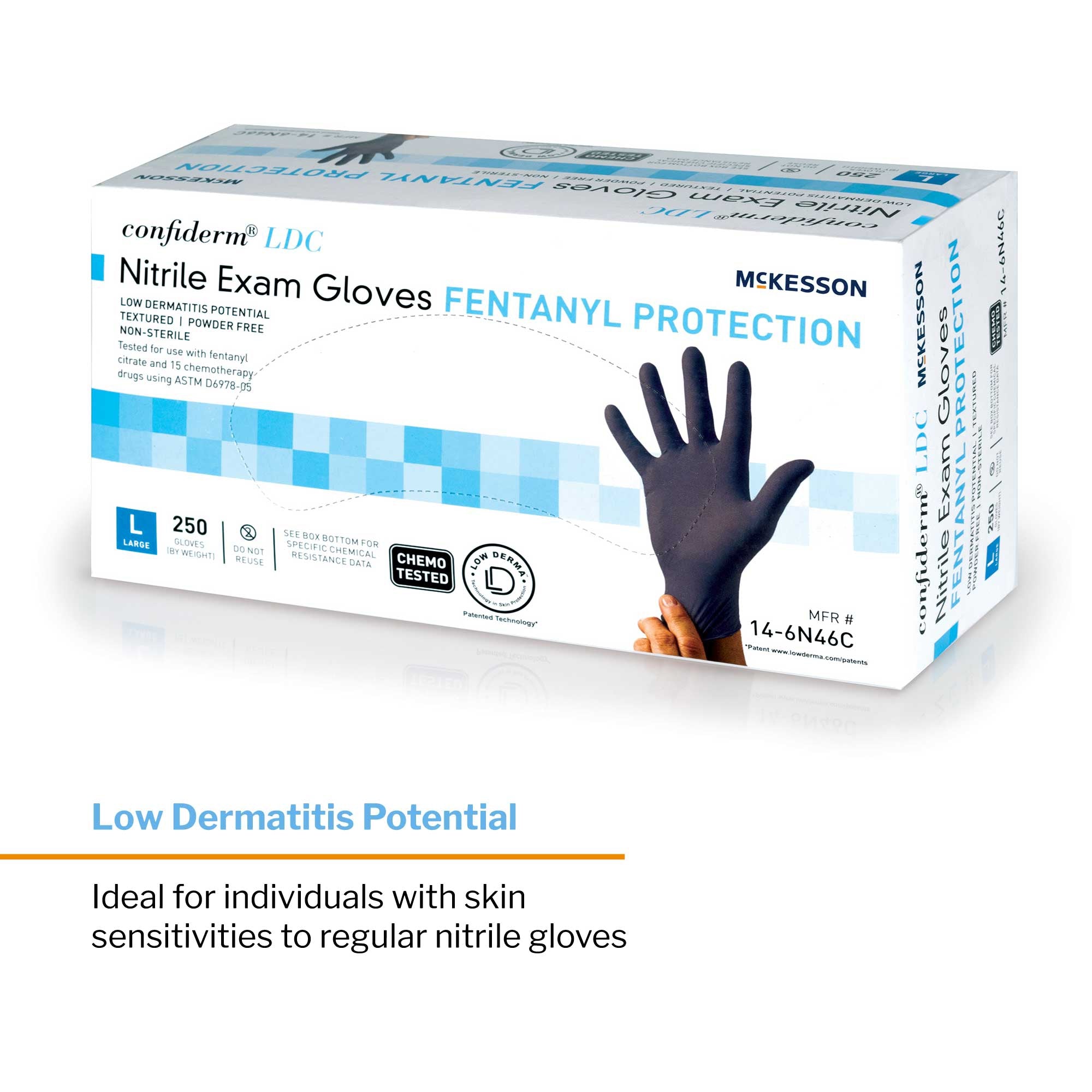 Exam Glove McKesson Confiderm LDC Large NonSterile Nitrile Standard Cuff Length Fully Textured Blue Chemo Tested / Fentanyl Tested