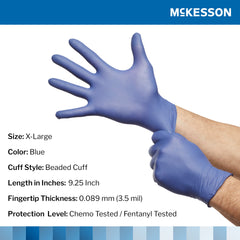 Exam Glove McKesson Confiderm LDC X-Large NonSterile Nitrile Standard Cuff Length Fully Textured Blue Chemo Tested / Fentanyl Tested | 10Box/Case