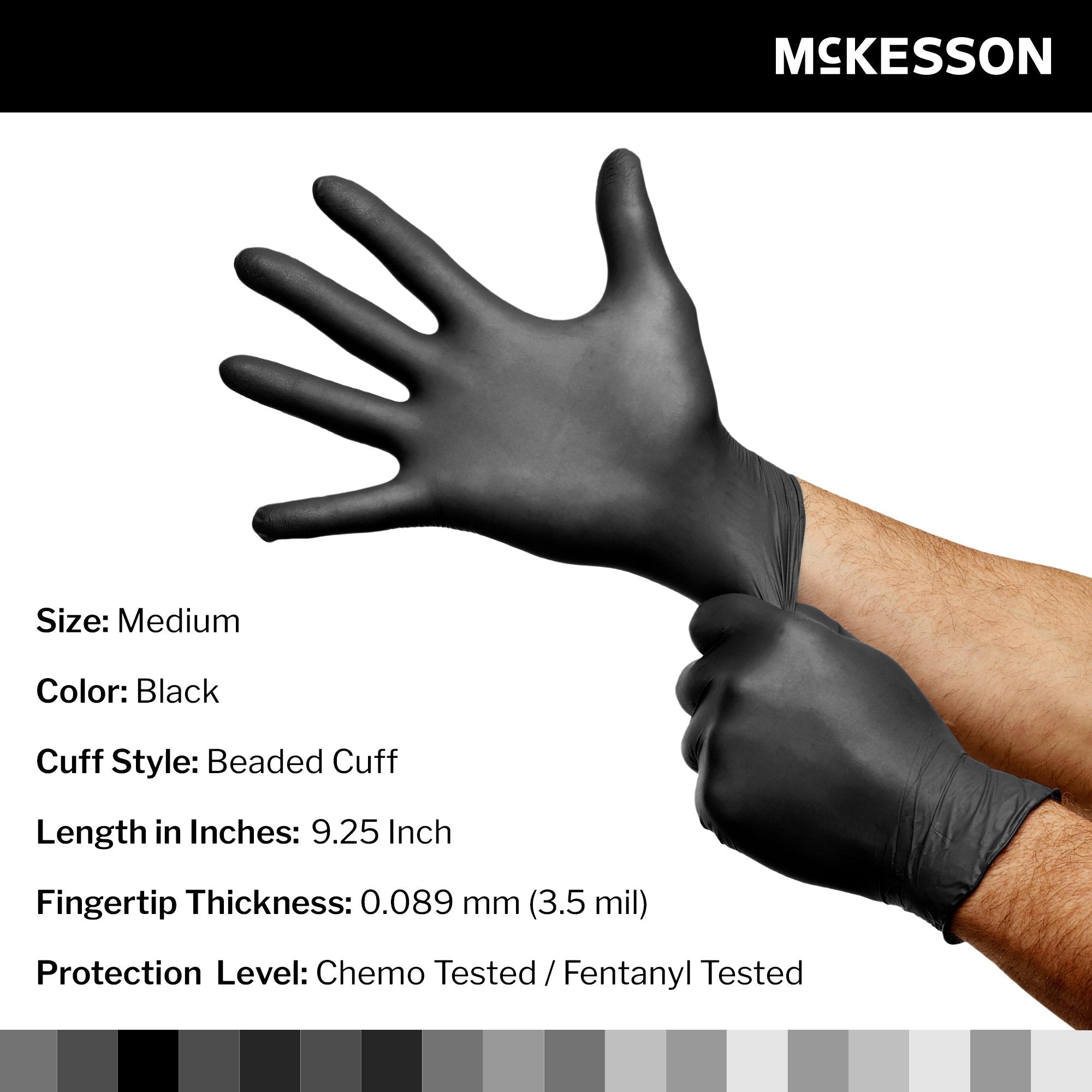 Exam Glove McKesson Confiderm LDC Medium NonSterile Nitrile Standard Cuff Length Fully Textured Black Chemo Tested / Fentanyl Tested,Packaging Type- Box
