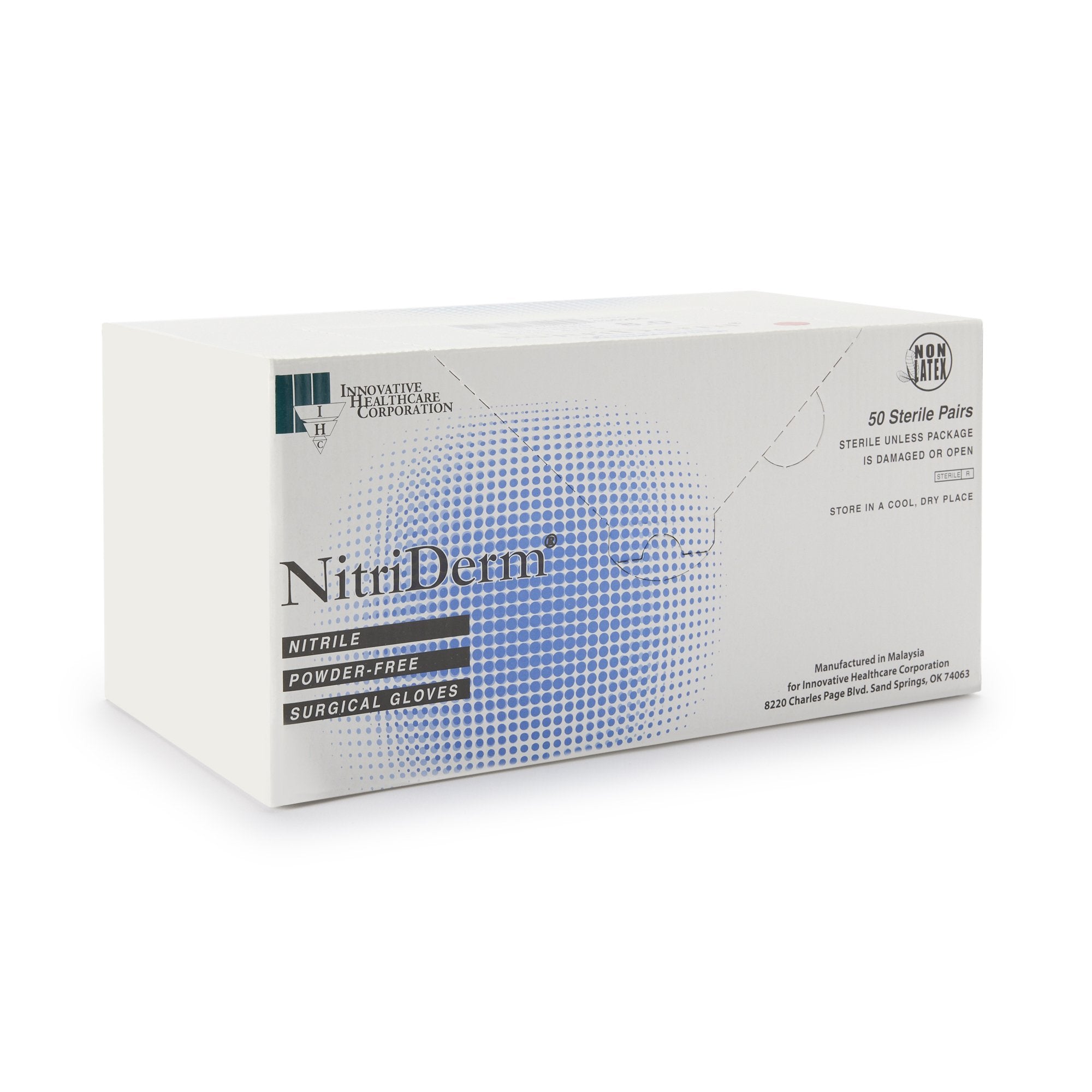 Surgical Glove NitriDerm Size 6.5 Sterile Nitrile Standard Cuff Length Fully Textured White Chemo Tested,Packaging Type- Box