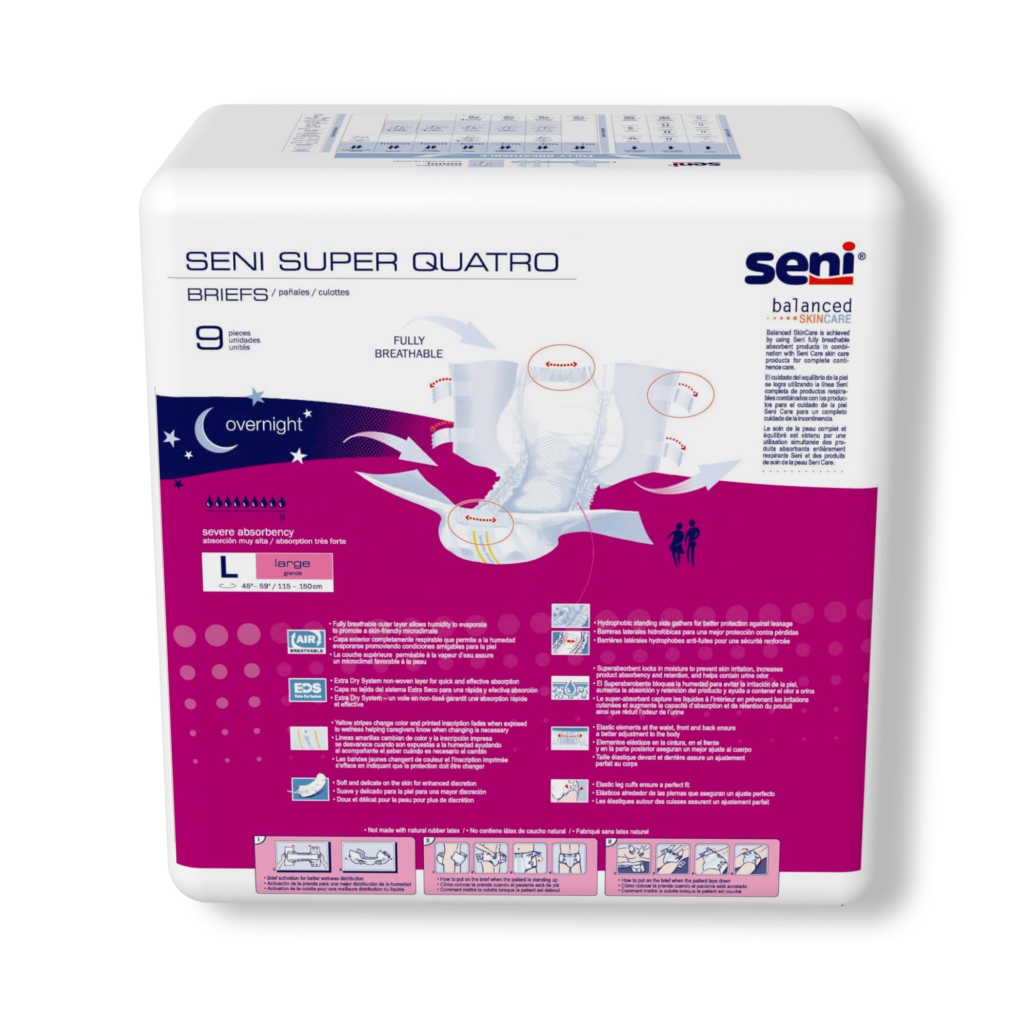 Pañal desechable para incontinencia unisex para adultos Seni Super Quatro, tamaño grande, de alta absorción. Tipo de embalaje: caja.