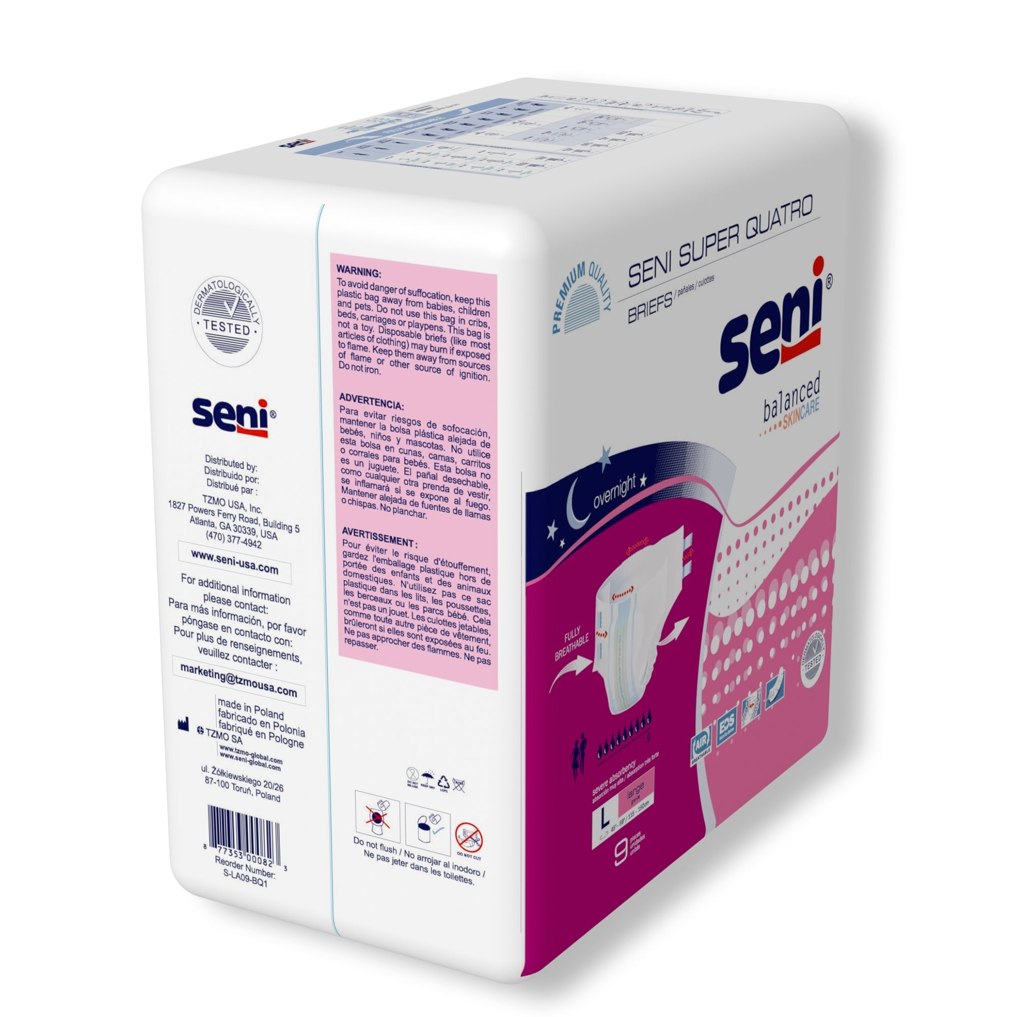Pañal desechable para incontinencia unisex para adultos Seni Super Quatro, tamaño grande, de alta absorción. Tipo de embalaje: caja.