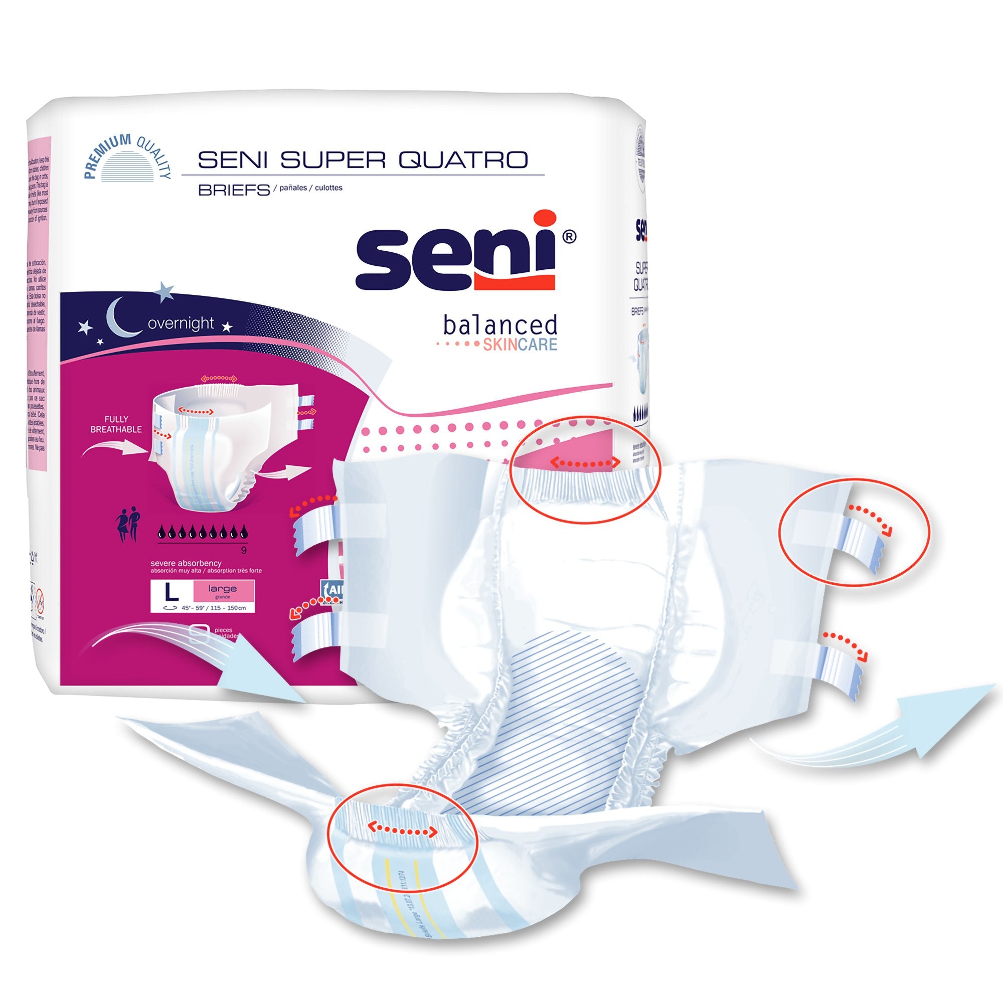 Pañal desechable para incontinencia unisex para adultos Seni Super Quatro, tamaño grande, de alta absorción. Tipo de embalaje: caja.