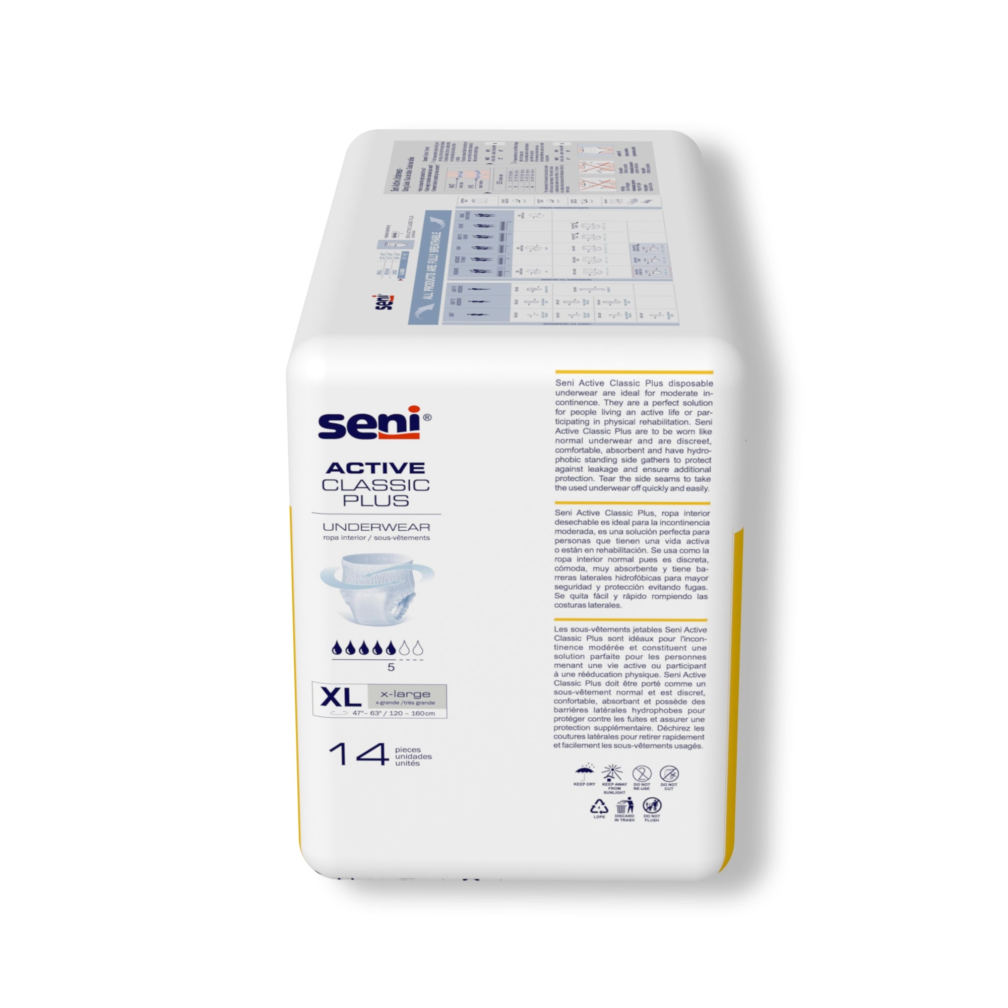 Unisex Adult Absorbent Underwear Seni Active Classic Plus Pull On with Tear Away Seams X-Large Disposable Moderate Absorbency, Packaging Type- Case