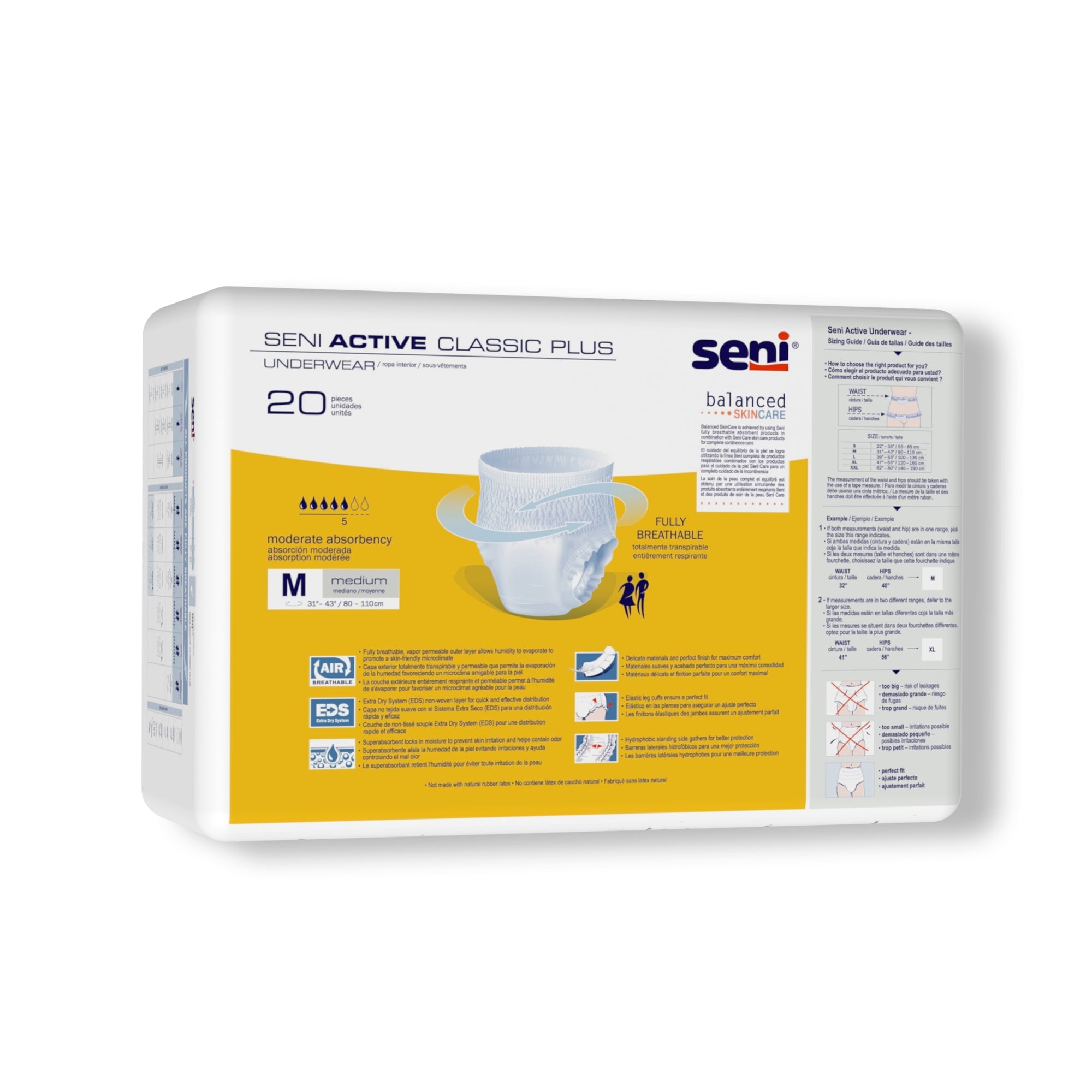 Unisex Adult Absorbent Underwear Seni Active Classic Plus Pull On with Tear Away Seams Medium Disposable Moderate Absorbency, Packaging Type- Case
