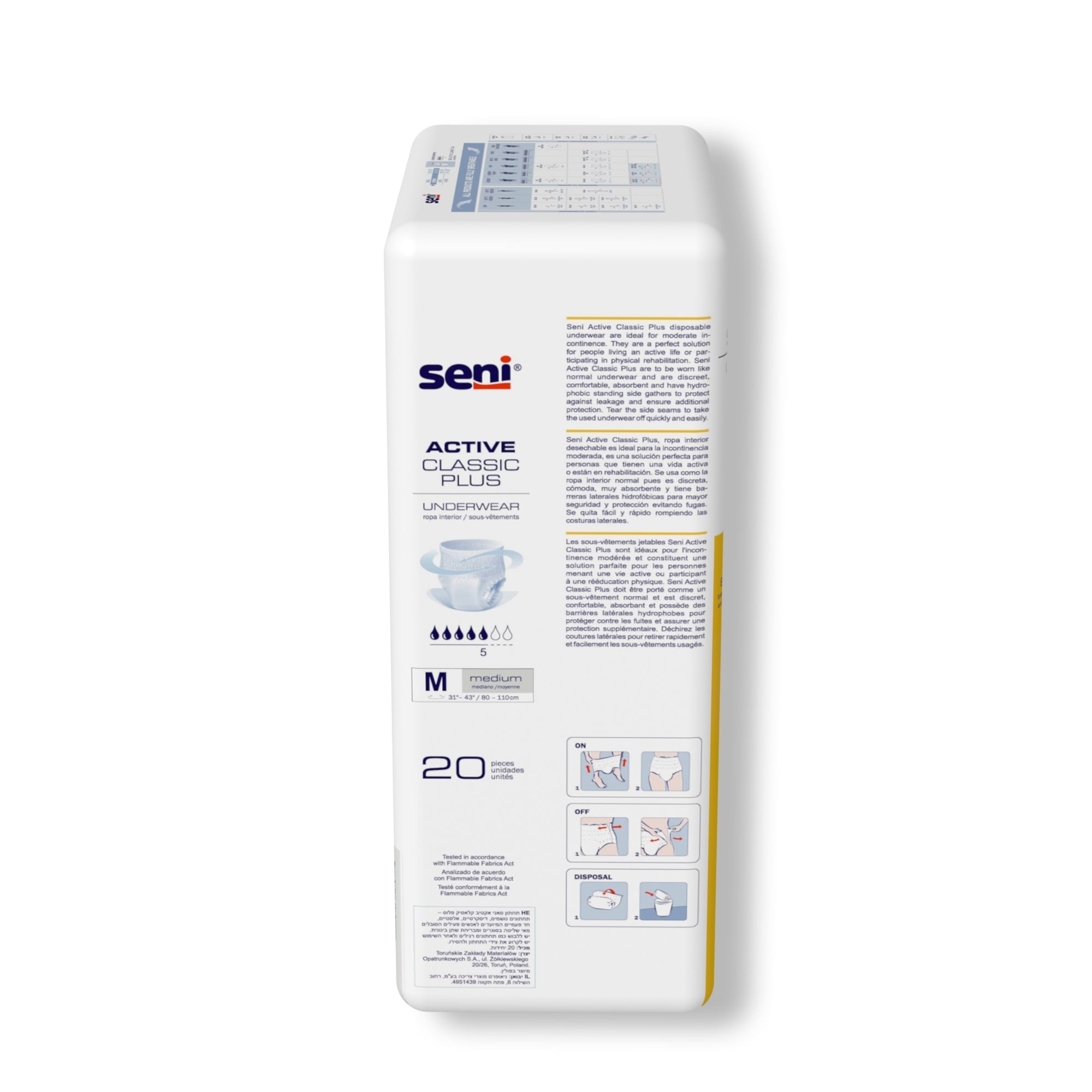 Unisex Adult Absorbent Underwear Seni Active Classic Plus Pull On with Tear Away Seams Medium Disposable Moderate Absorbency, Packaging Type- Case