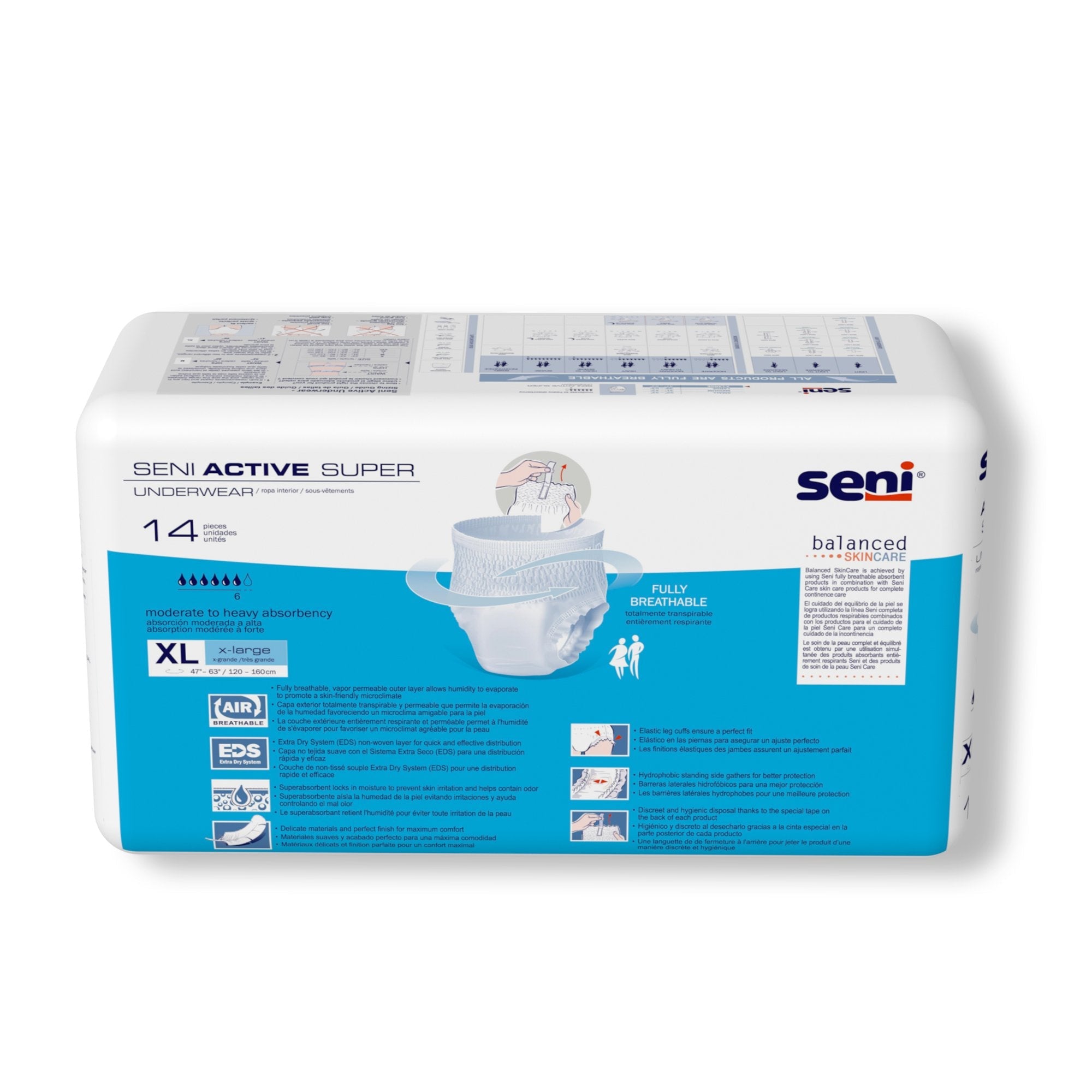 Unisex Adult Absorbent Underwear Seni Active Super Pull On with Tear Away Seams X-Large Disposable Moderate Absorbency, Packaging Type- Case