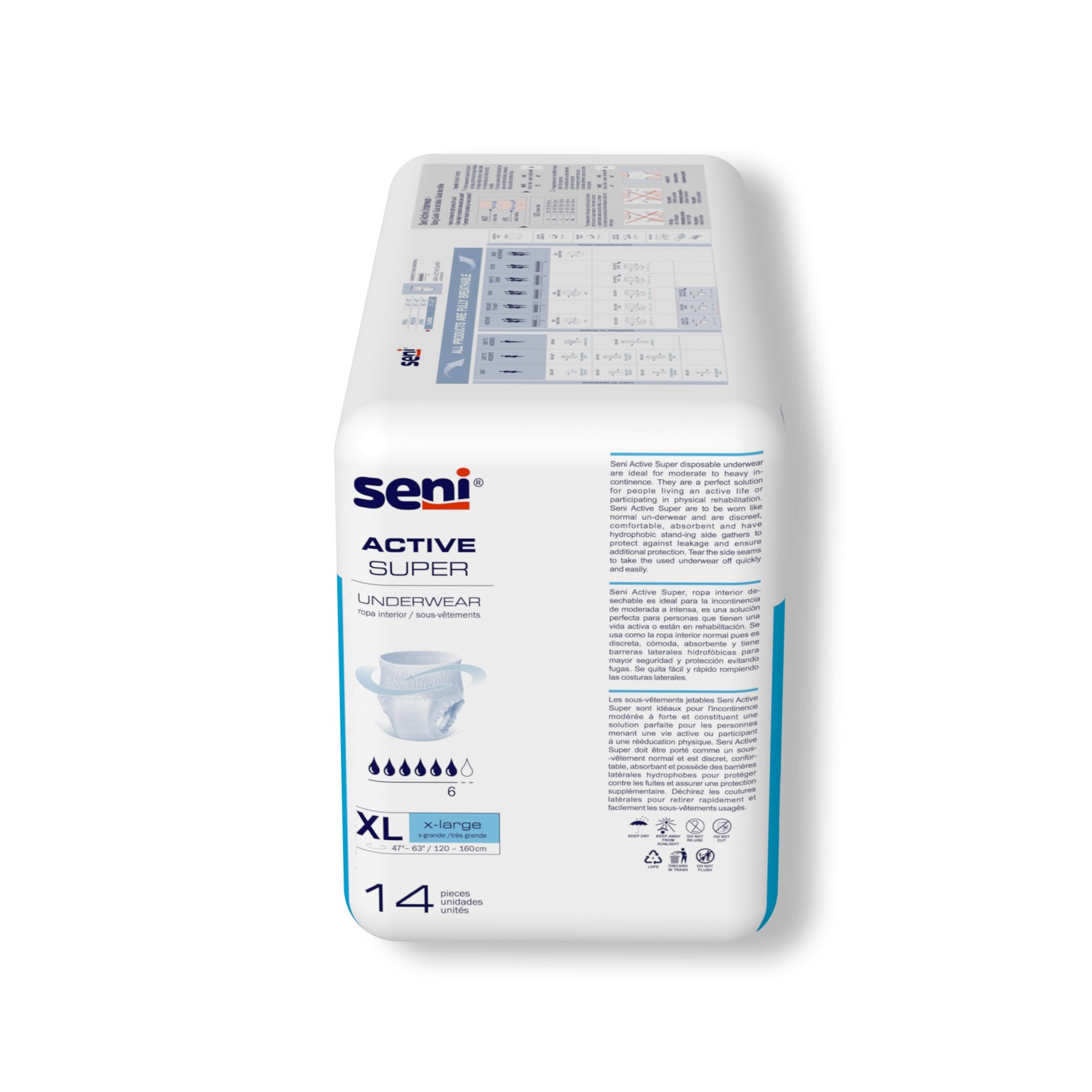 Unisex Adult Absorbent Underwear Seni Active Super Pull On with Tear Away Seams X-Large Disposable Moderate Absorbency, Packaging Type- Case