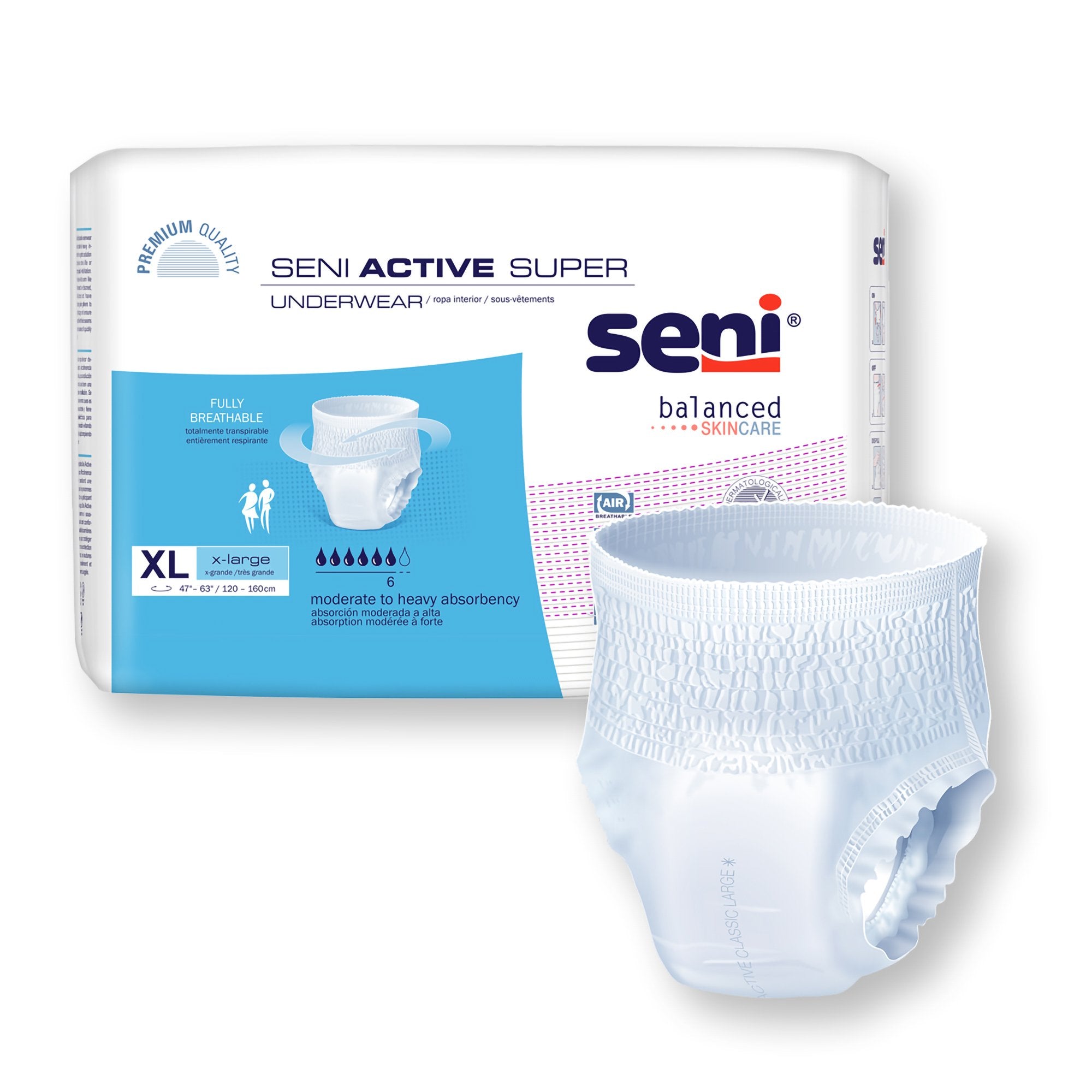 Unisex Adult Absorbent Underwear Seni Active Super Pull On with Tear Away Seams X-Large Disposable Moderate Absorbency, Packaging Type- Case