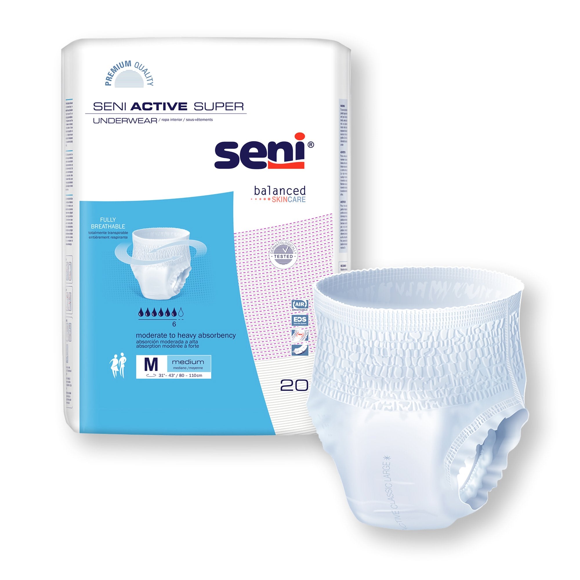 Unisex Adult Absorbent Underwear Seni Active Super Pull On with Tear Away Seams Medium Disposable Moderate Absorbency, Packaging Type- Case