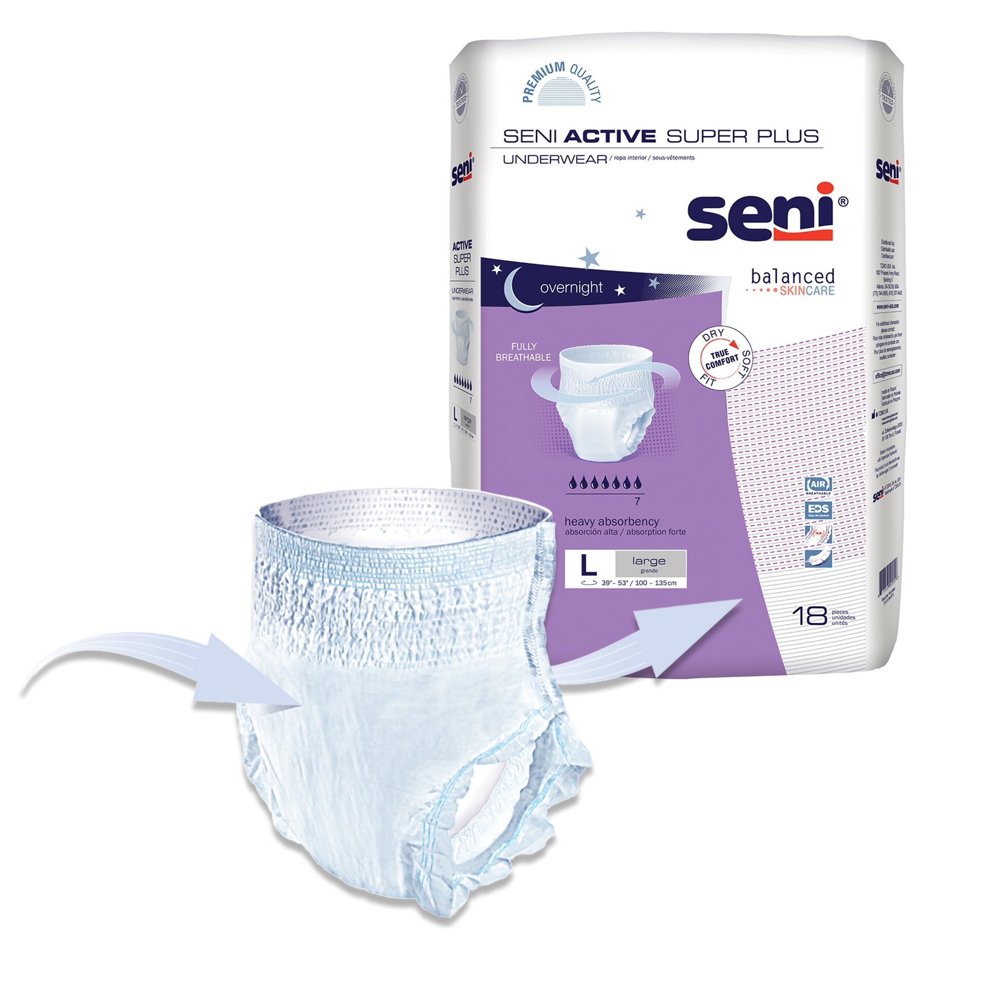 Unisex Adult Absorbent Underwear Seni Active Super Plus Pull On with Tear Away Seams Large Disposable Heavy Absorbency, Packaging Type- Case