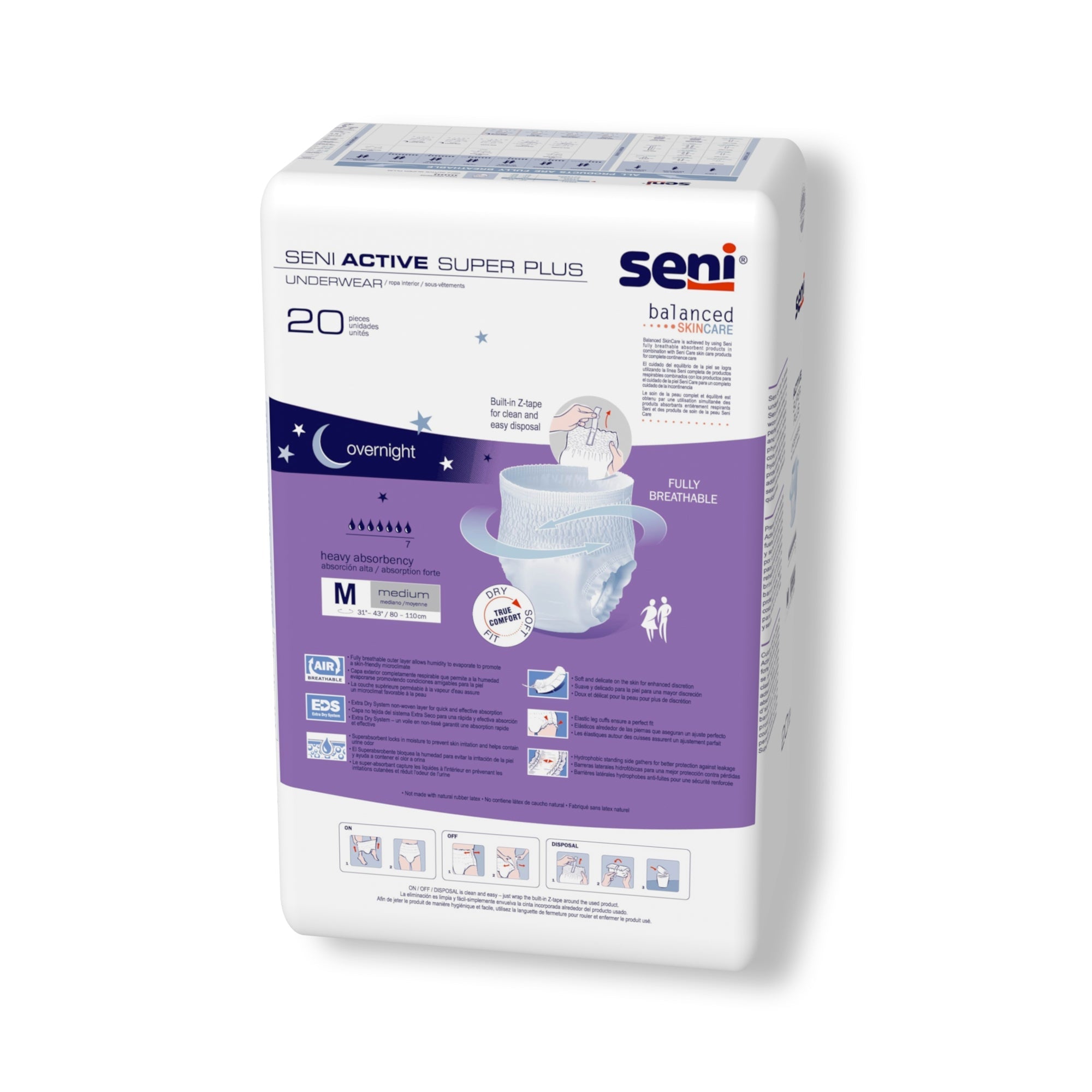 Unisex Adult Absorbent Underwear Seni Active Super Plus Pull On with Tear Away Seams Medium Disposable Heavy Absorbency, Packaging Type- Case