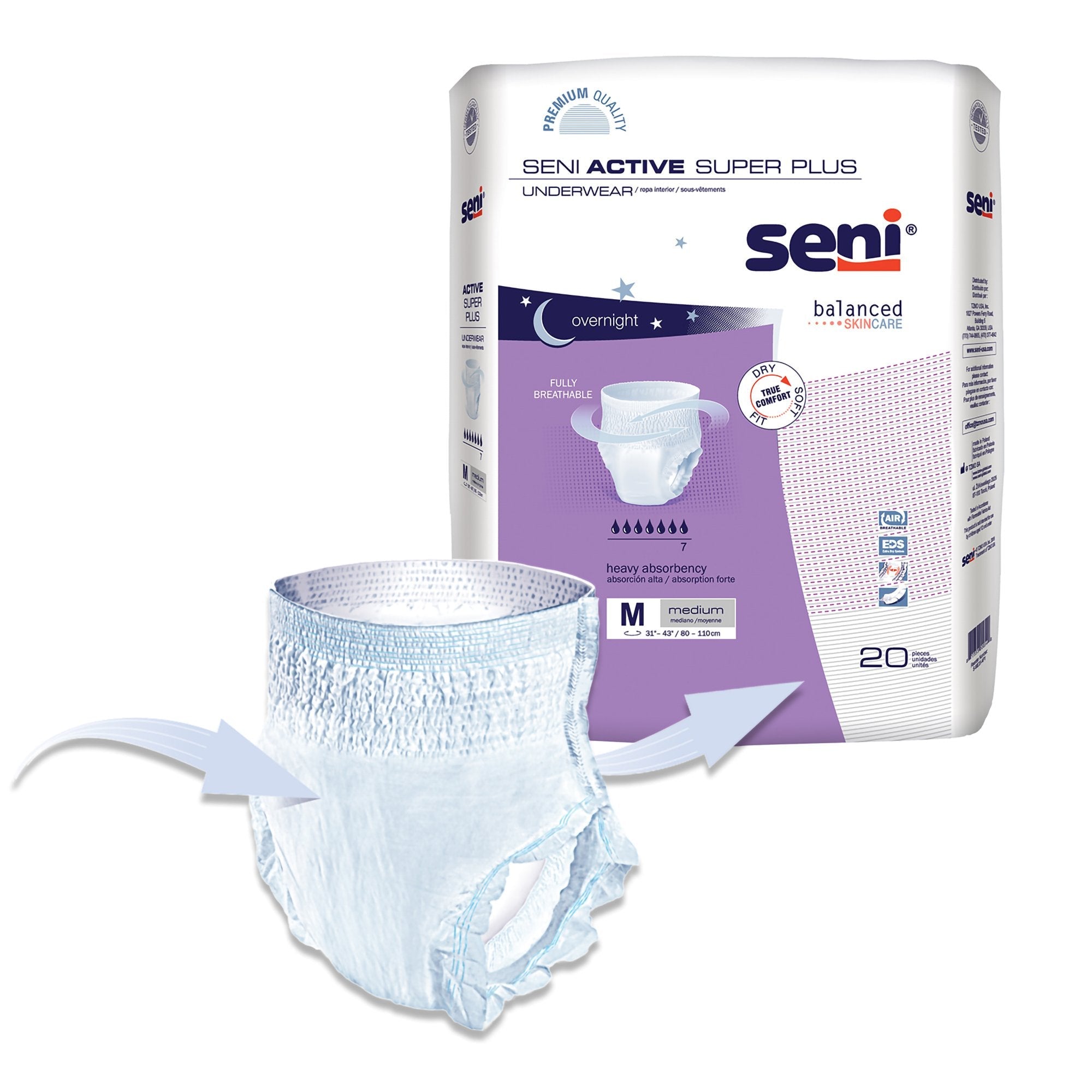 Unisex Adult Absorbent Underwear Seni Active Super Plus Pull On with Tear Away Seams Medium Disposable Heavy Absorbency, Packaging Type- Case