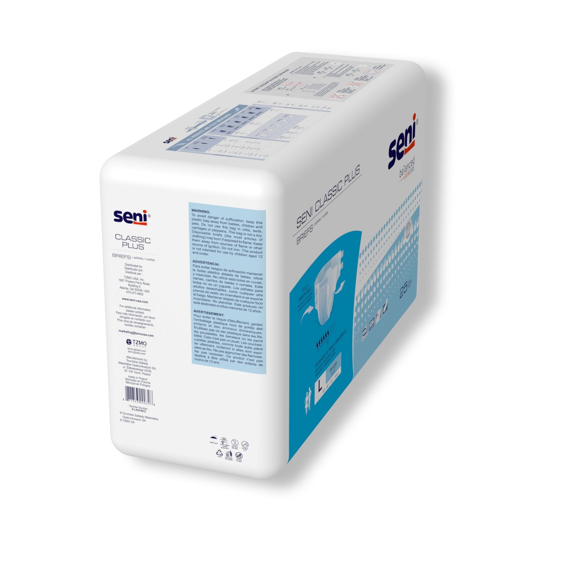 Unisex Adult Incontinence Brief Seni Classic Plus Large Disposable Moderate Absorbency, Packaging Type- Case