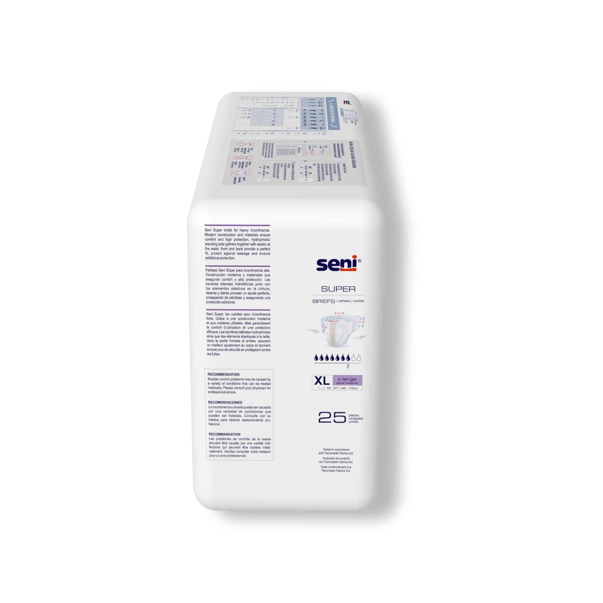Pañal desechable para incontinencia unisex para adultos Seni Super XL, de alta absorción. Tipo de embalaje: caja.