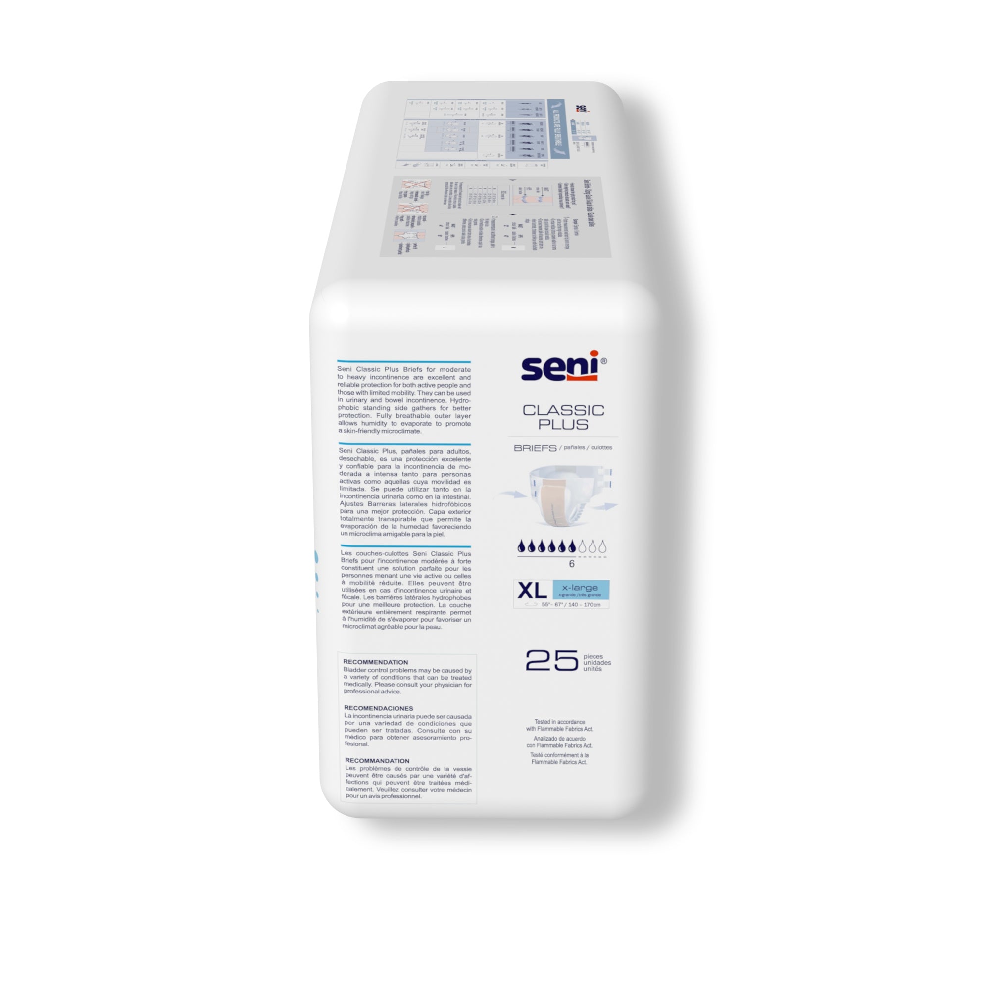 Unisex Adult Incontinence Brief Seni Classic Plus X-Large Disposable Moderate Absorbency, Packaging Type- Case