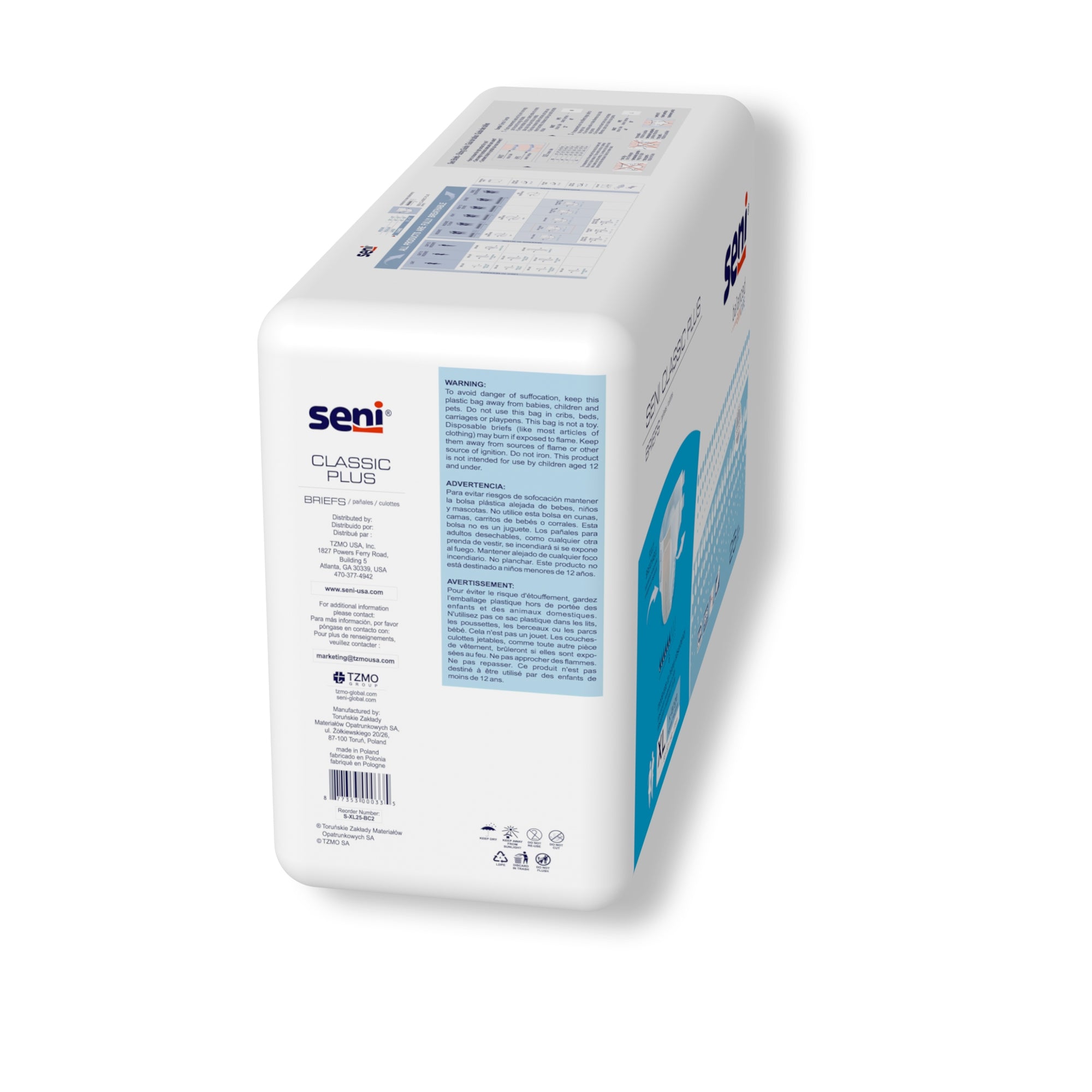 Unisex Adult Incontinence Brief Seni Classic Plus X-Large Disposable Moderate Absorbency, Packaging Type- Case