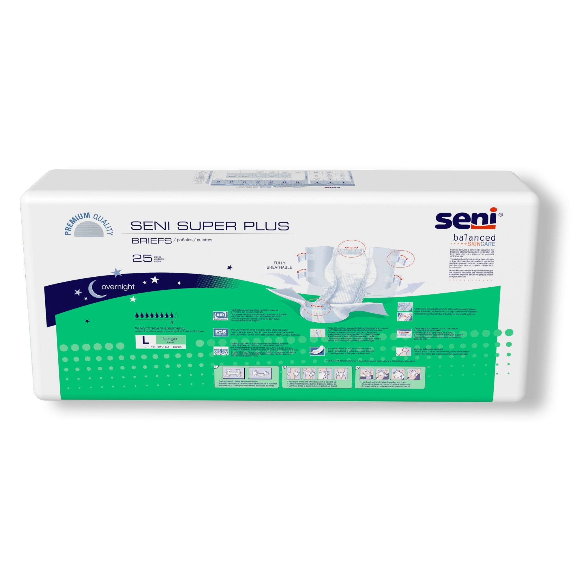 Pañal desechable para incontinencia unisex para adultos Seni Super Plus, tamaño grande, alta absorción. Embalaje: estuche.