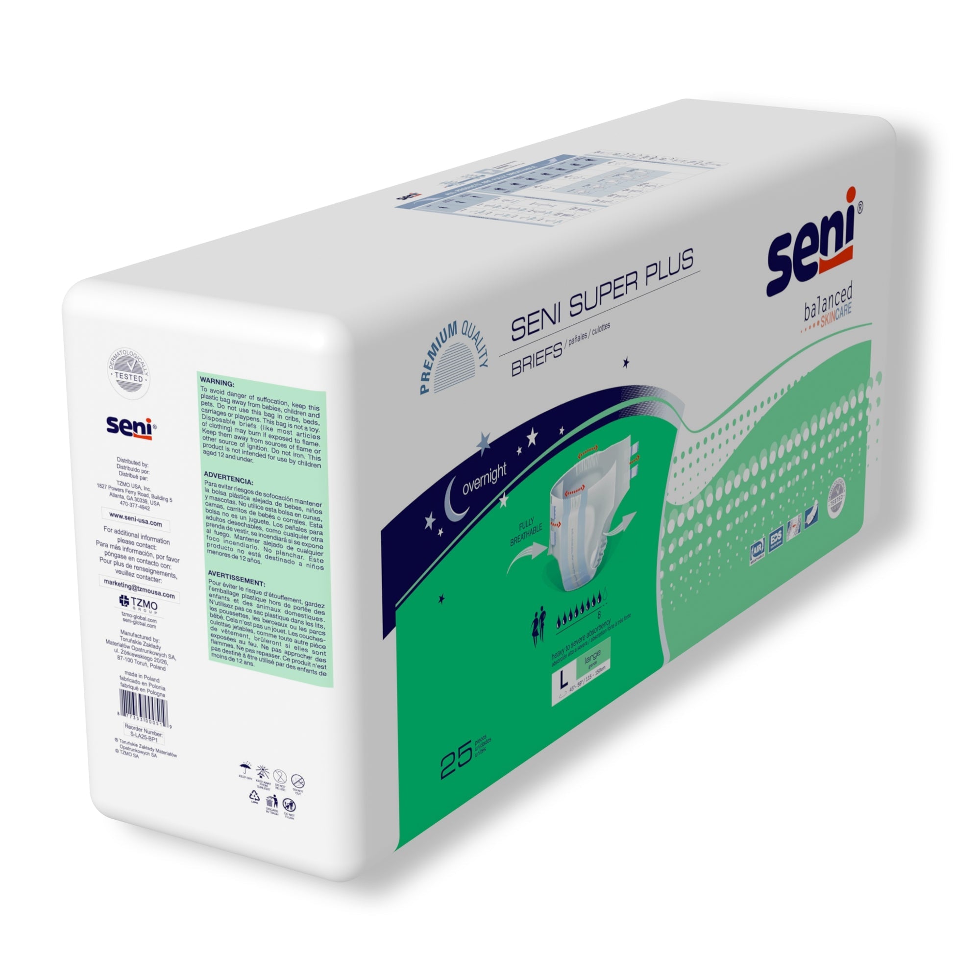 Pañal desechable para incontinencia unisex para adultos Seni Super Plus, tamaño grande, alta absorción. Embalaje: estuche.