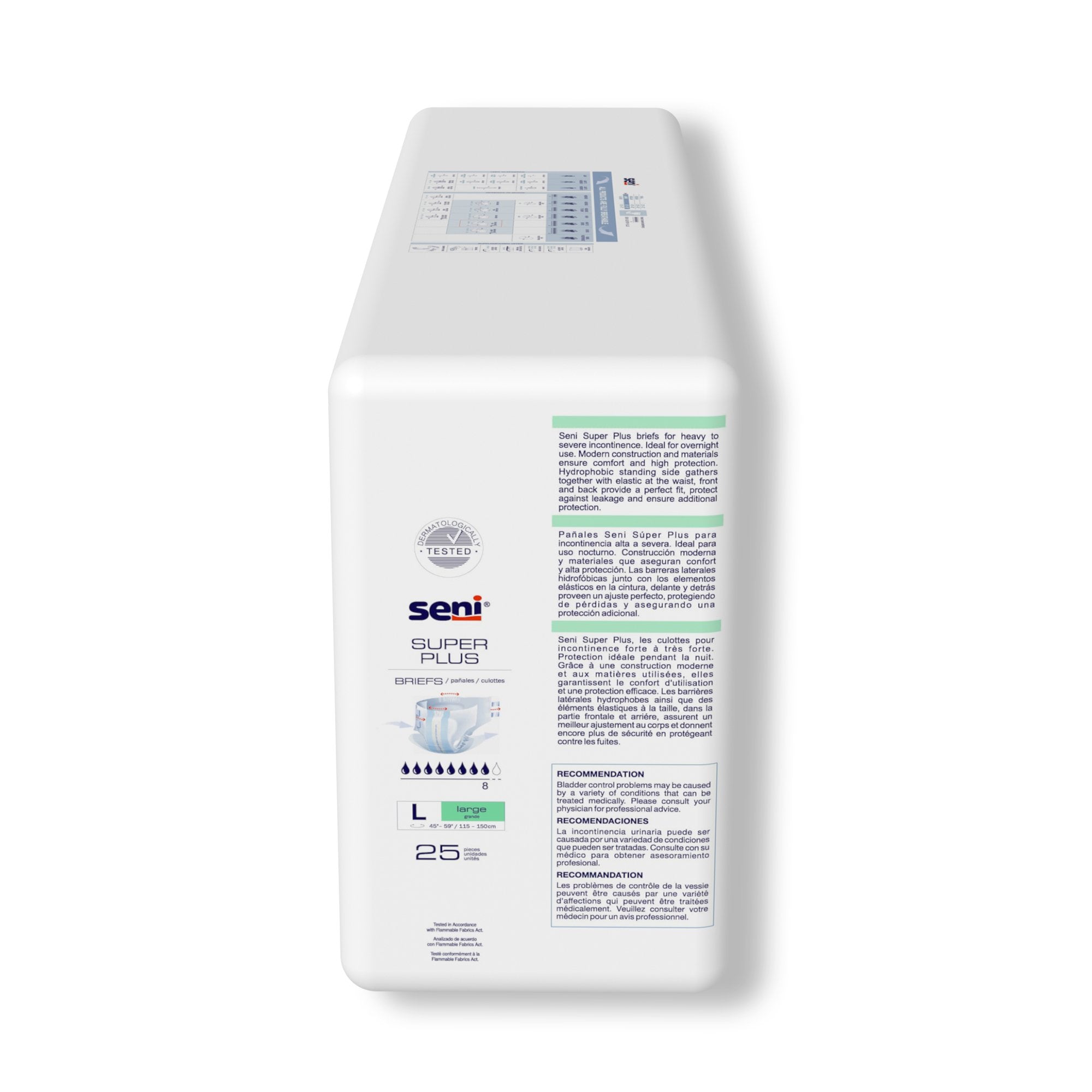 Pañal desechable para incontinencia unisex para adultos Seni Super Plus, tamaño grande, alta absorción. Embalaje: estuche.