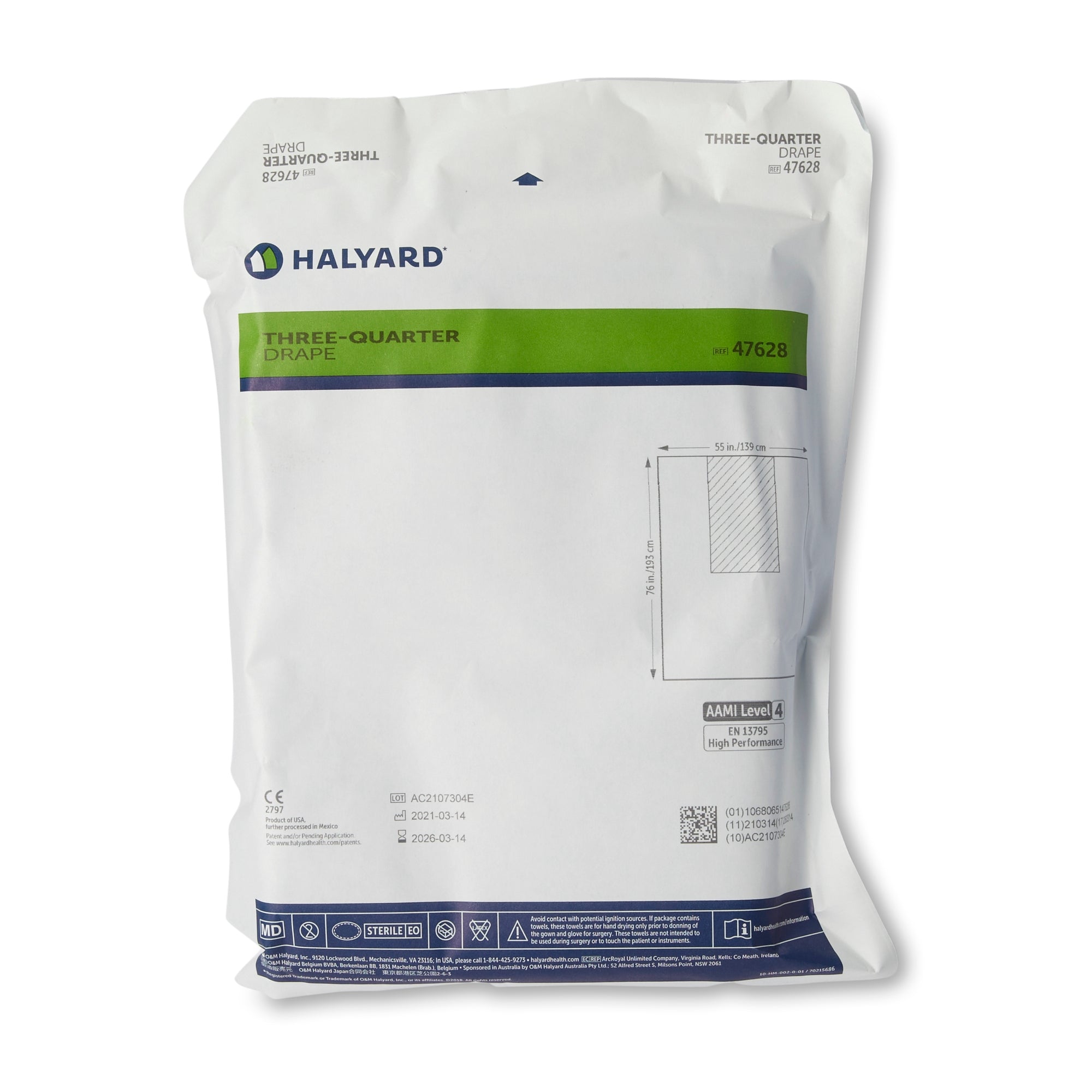 General Purpose Drape Halyard Three-Quarter Drape 55 W X 76 L Inch Sterile, Packaging Type- Case