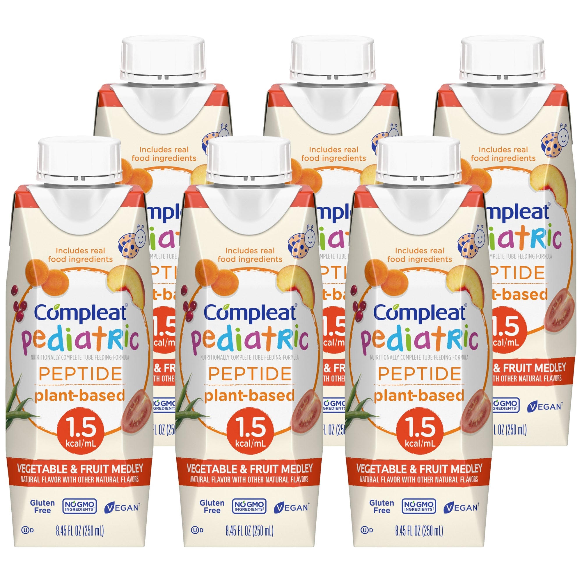 Pediatric Tube Feeding Formula Compleat Peptide 1.5 Vegetable / Fruit Medley 8.45 oz. Carton Liquid Plant and Peptide Based, Packaging Type - Each