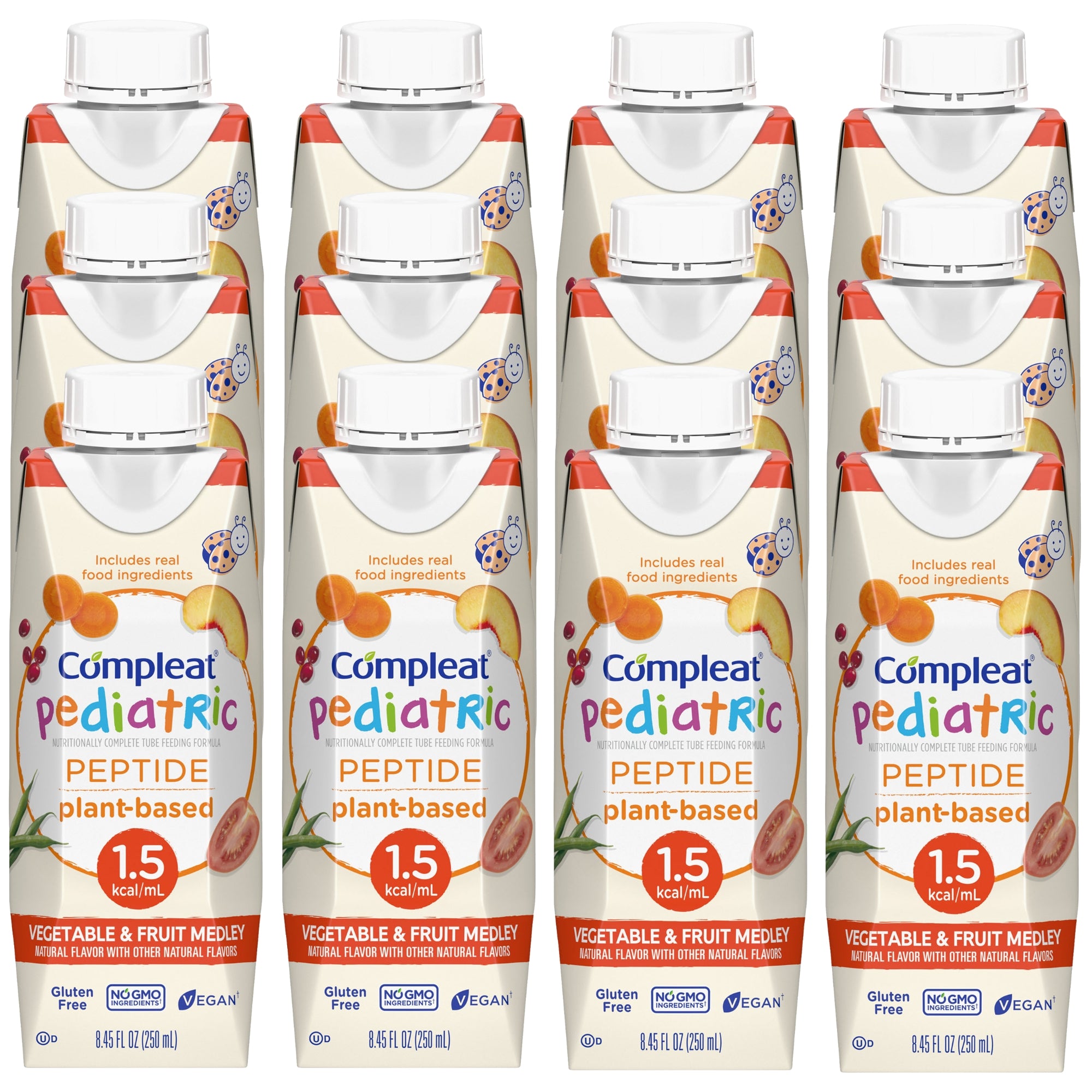 Pediatric Tube Feeding Formula Compleat Peptide 1.5 Vegetable / Fruit Medley 8.45 oz. Carton Liquid Plant and Peptide Based, Packaging Type - Each