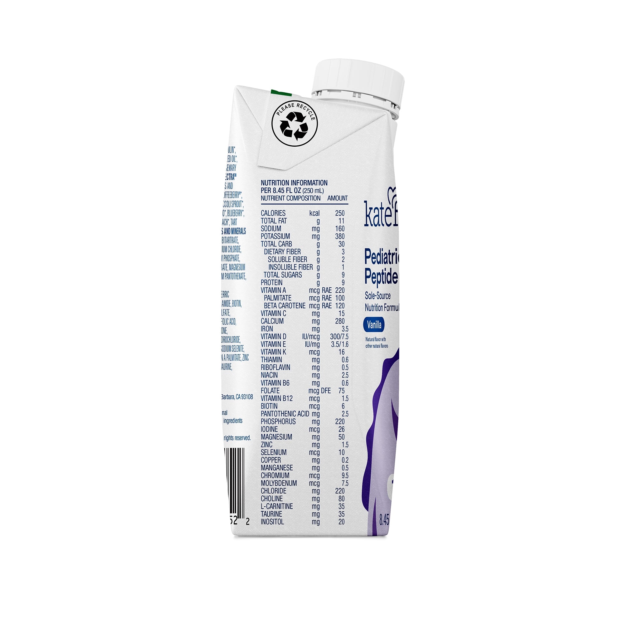 Pediatric Oral Supplement Kate Farms Pediatric Peptide 1.0 Vanilla Flavor 8.45 oz. Carton Liquid Organic Hydrolyzed Pea Protein,Packaging Type- Each