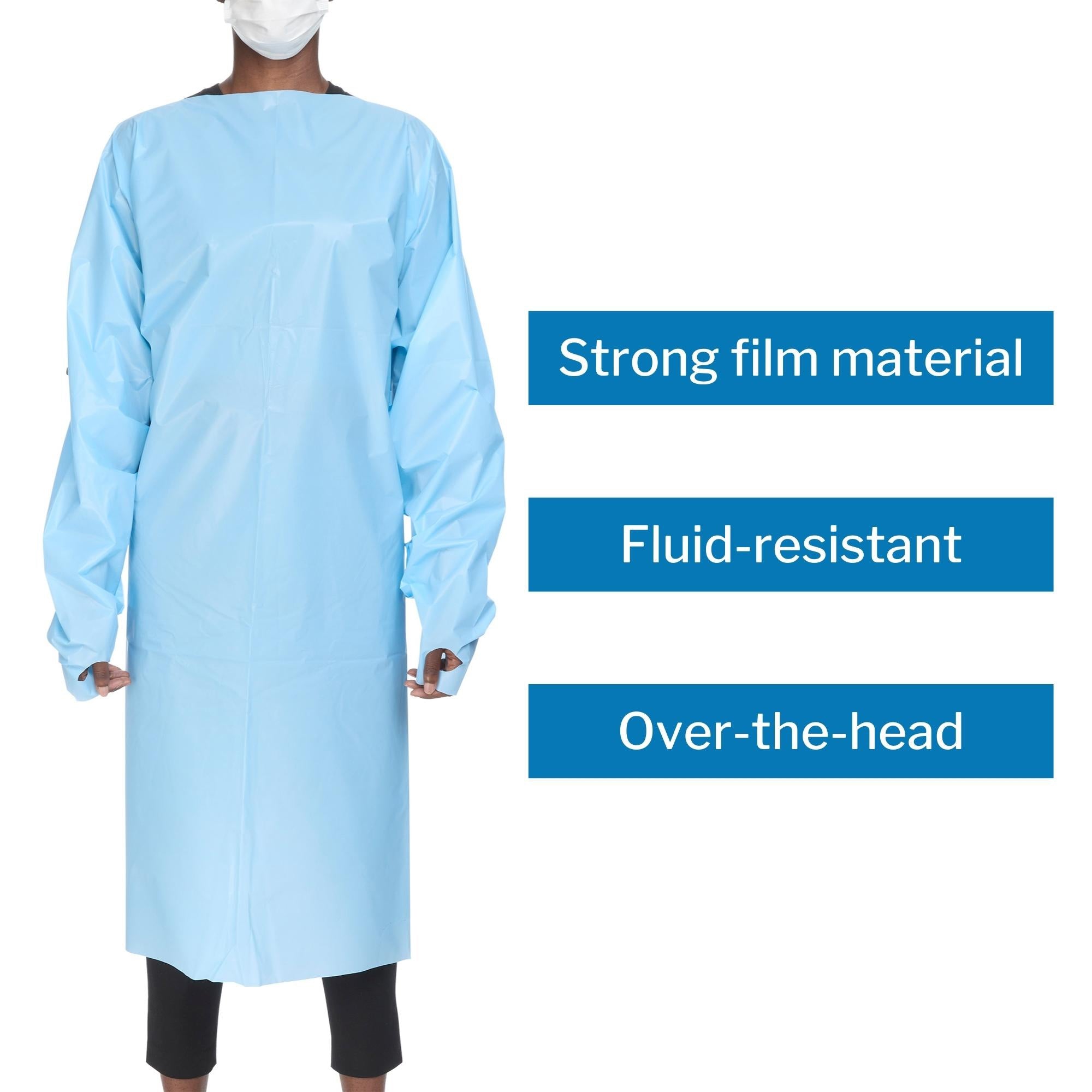 Protective Procedure Gown McKesson One Size Fits Most Blue NonSterile AAMI Level 2 Disposable, Packaging Type- Case