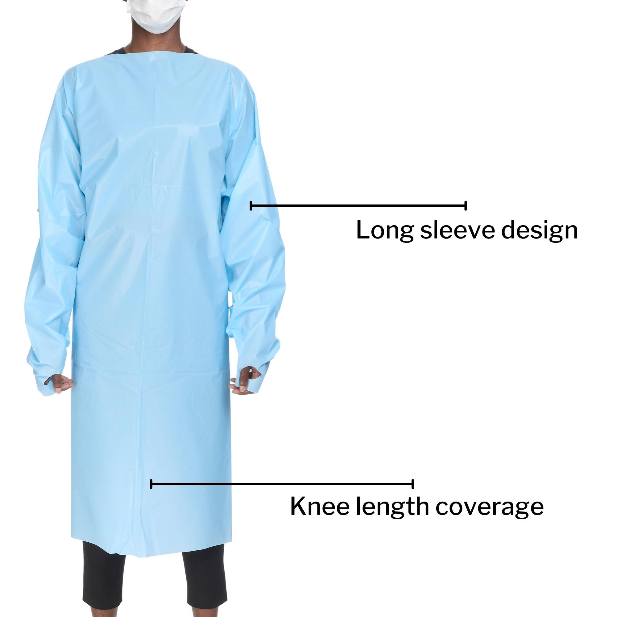 Protective Procedure Gown McKesson One Size Fits Most Blue NonSterile AAMI Level 2 Disposable, Packaging Type- Case