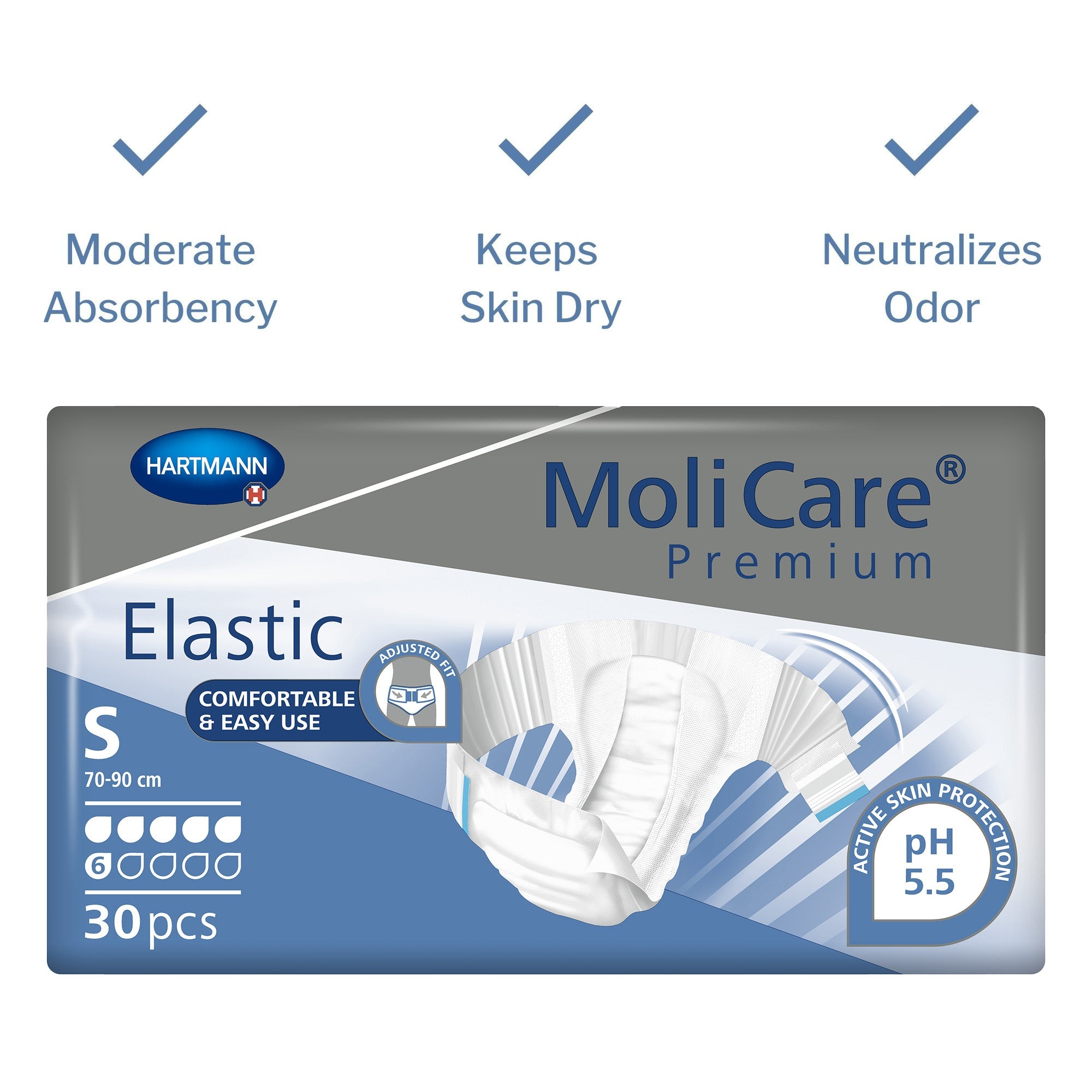 Unisex Adult Incontinence Brief MoliCare Premium Elastic 6D Small Disposable Moderate Absorbency, Packaging Type- Case