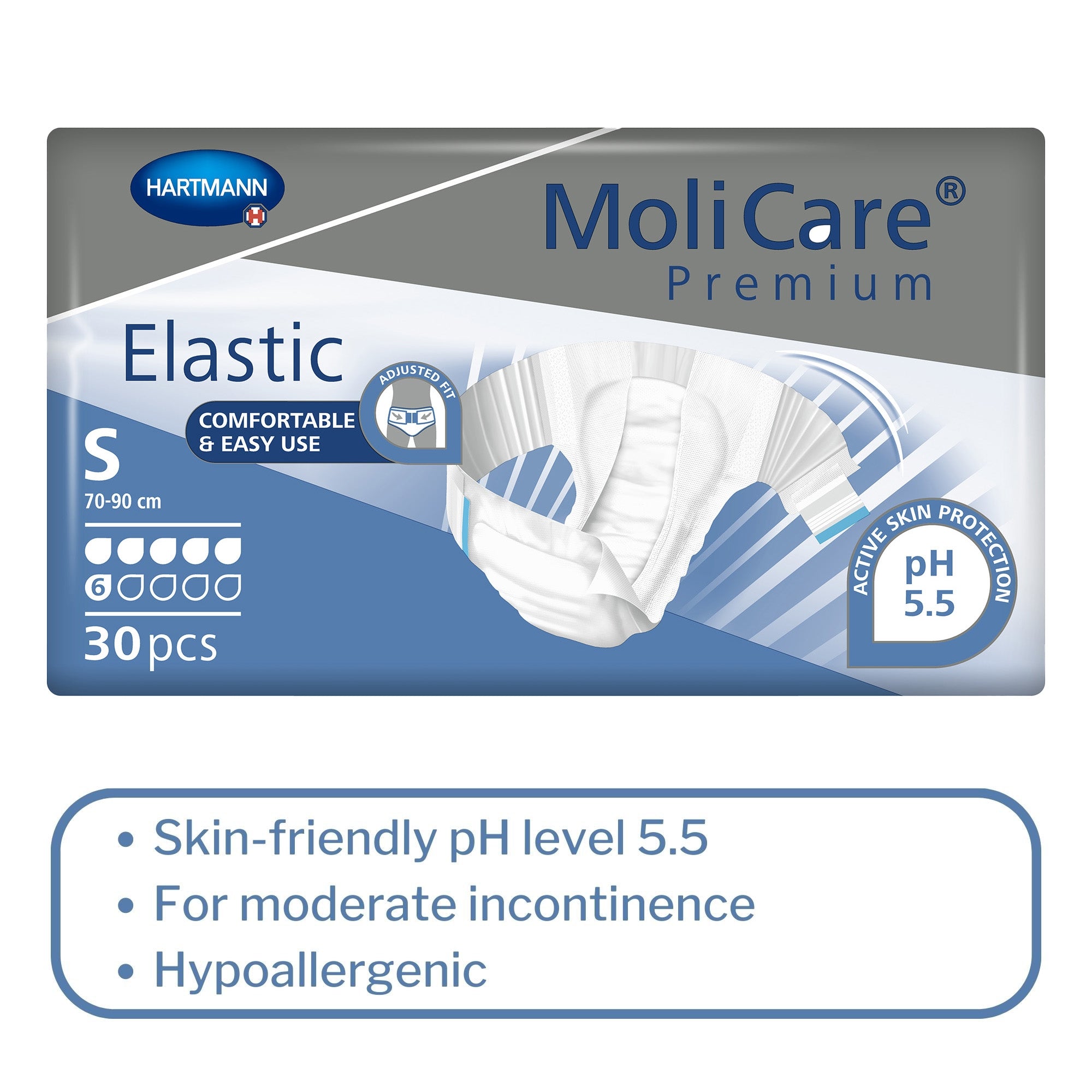 Unisex Adult Incontinence Brief MoliCare Premium Elastic 6D Small Disposable Moderate Absorbency, Packaging Type- Case