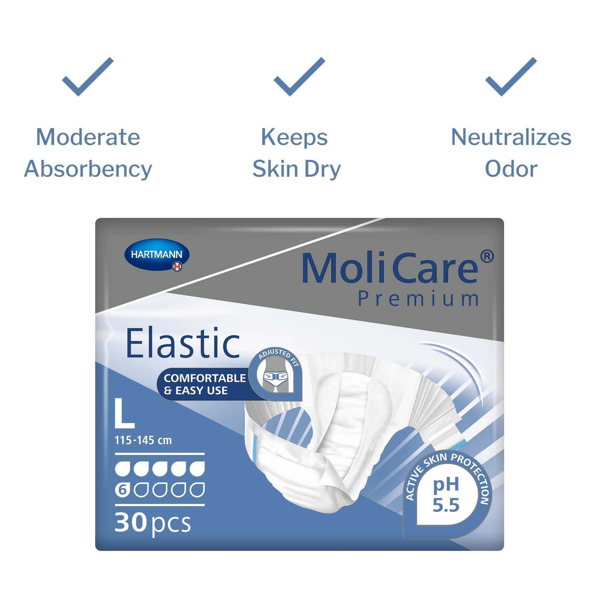 Unisex Adult Incontinence Brief MoliCare Premium Elastic 6D Large Disposable Moderate Absorbency, Packaging Type- Case