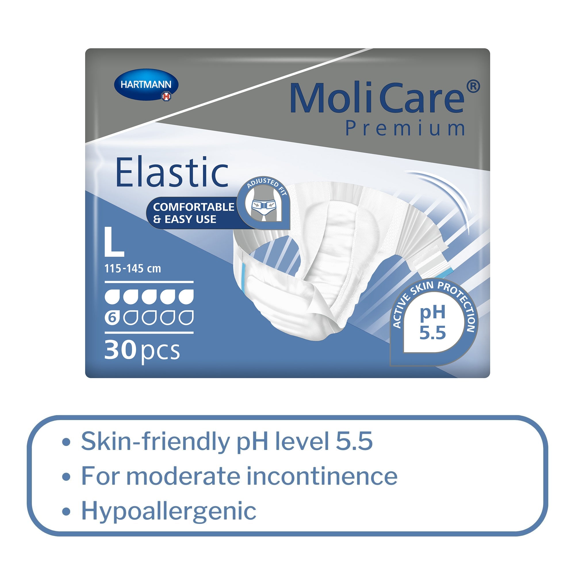 Unisex Adult Incontinence Brief MoliCare Premium Elastic 6D Large Disposable Moderate Absorbency, Packaging Type- Case